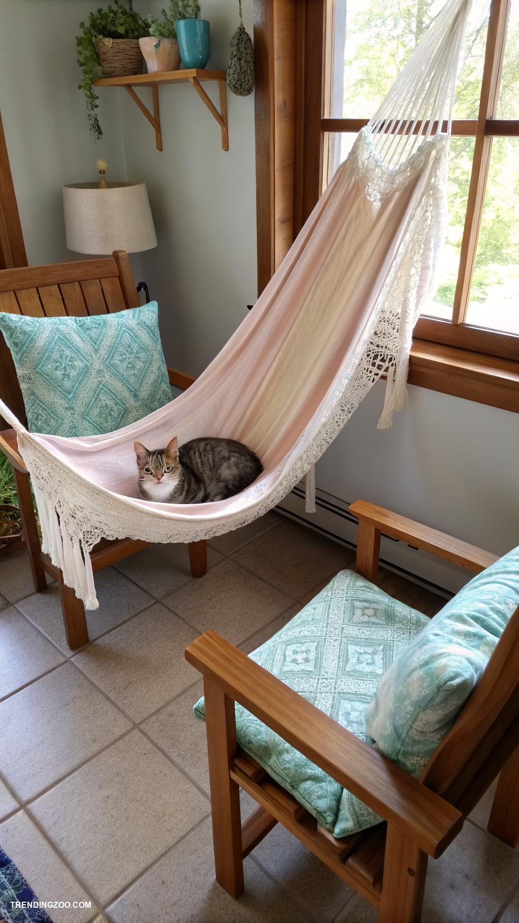homemade cat beds Hammock style bed between chairs