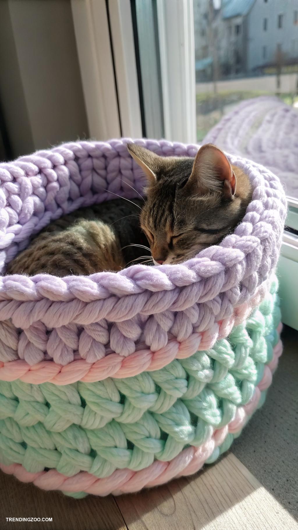 homemade cat beds Knitted or crocheted basket