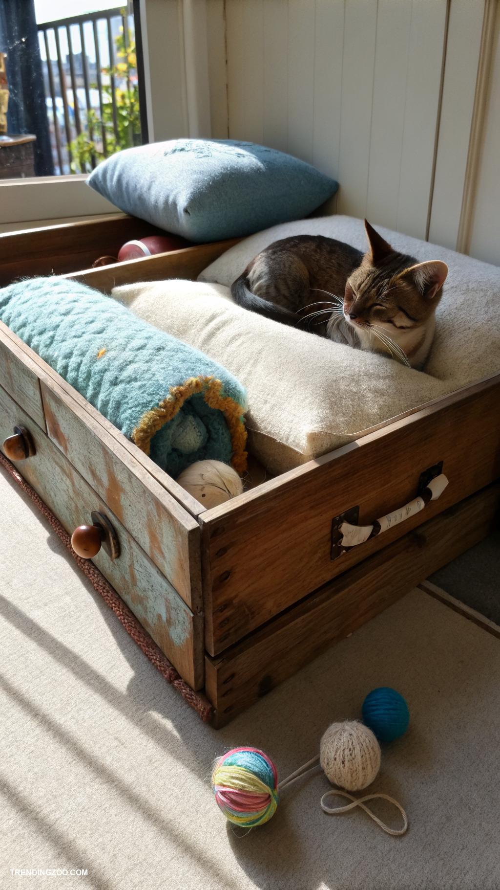 homemade cat beds Repurposed drawer with cushions