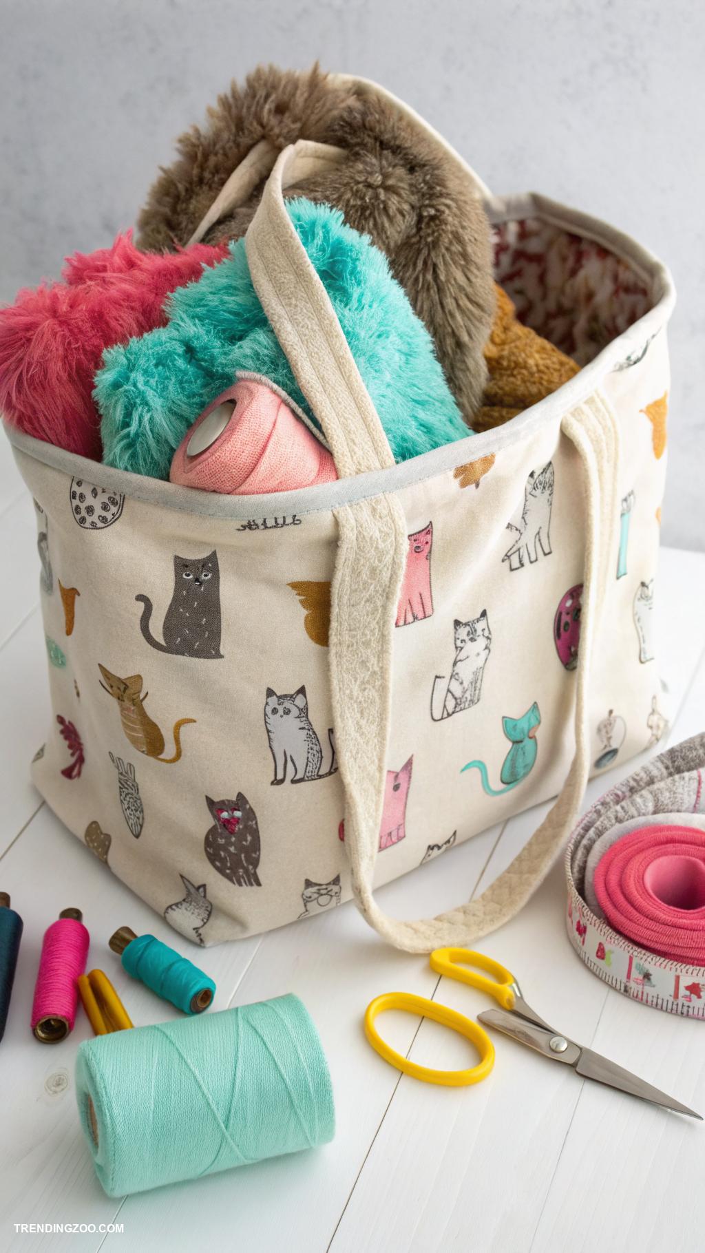 homemade cat beds Tote bag filled with plush fabric