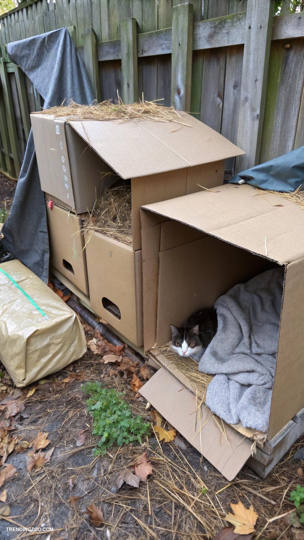 outdoor cat shelter ideas Cardboard boxes with flaps for warmth
