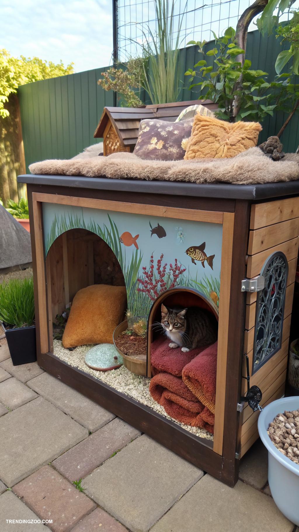 outdoor cat shelter ideas Fish tank converted into a cozy hideaway