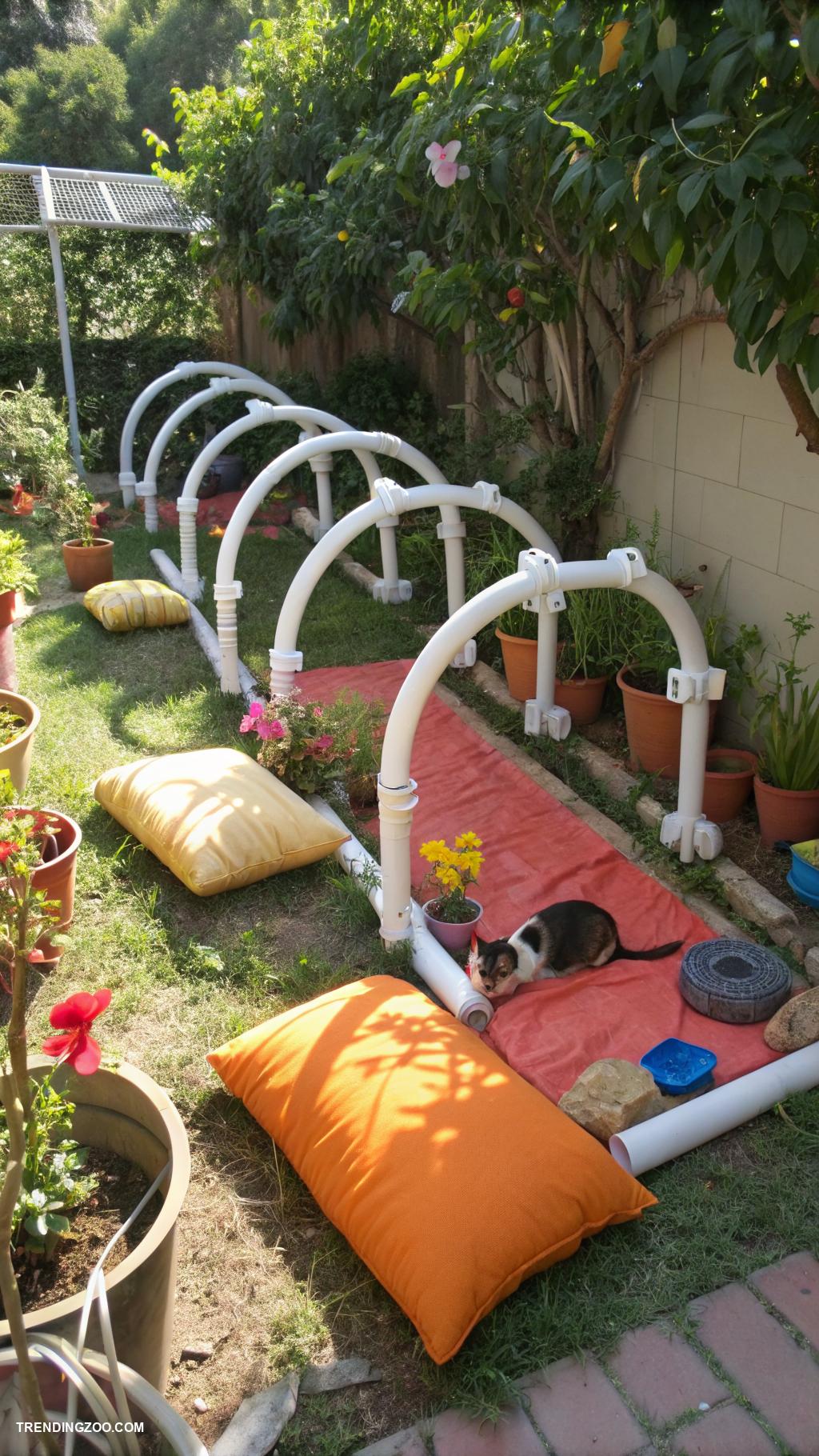 outdoor cat shelter ideas PVC pipe tunnels for exploration