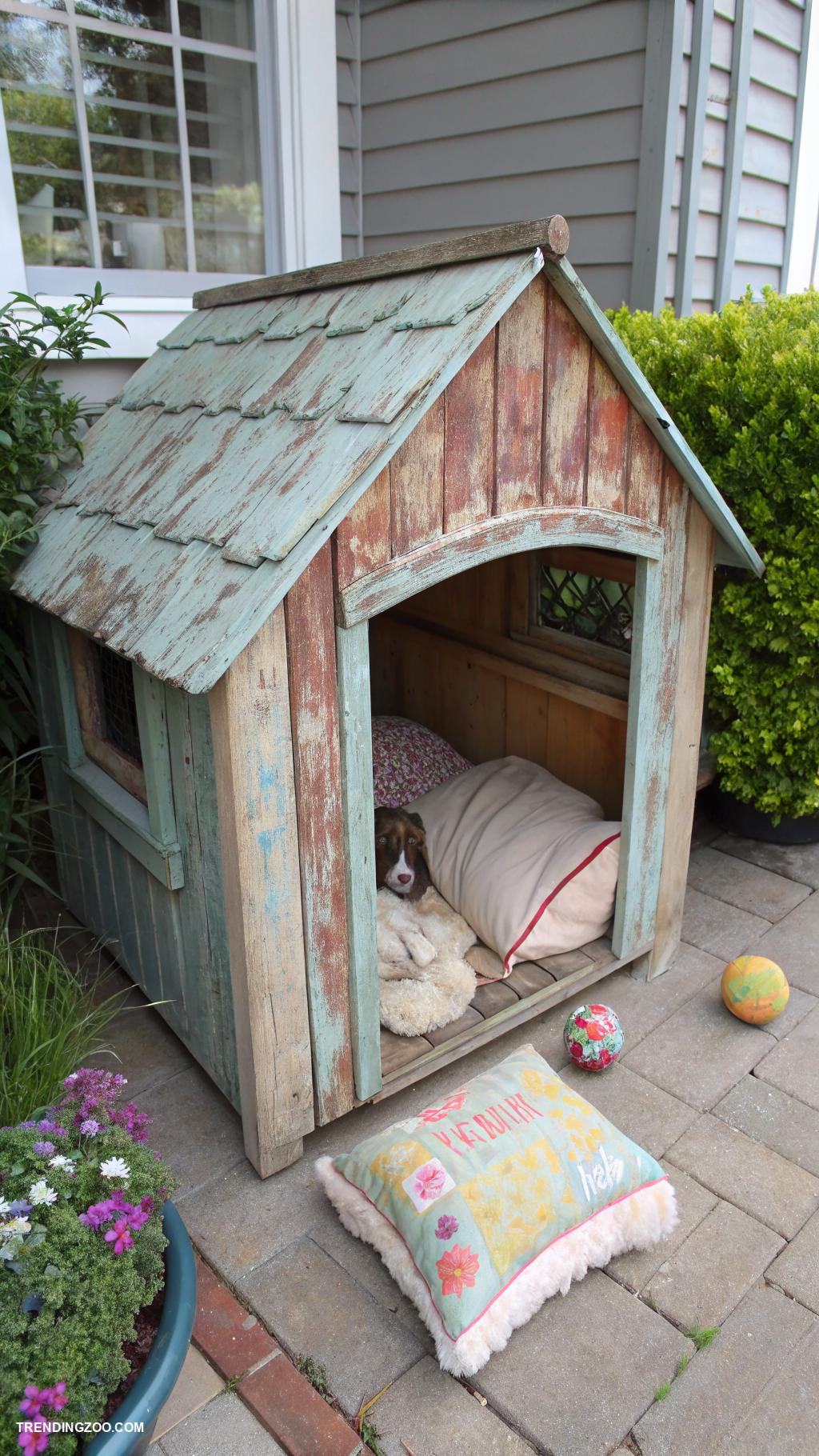 outdoor cat shelter ideas Repurposed old dog house with bedding