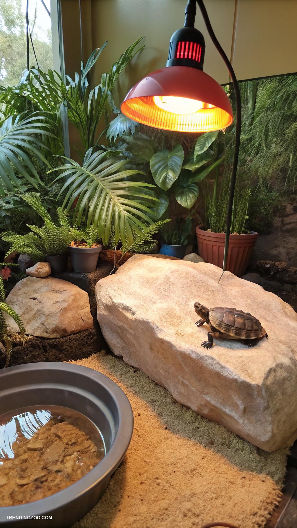 pet turtle Design a basking area with heat lamp