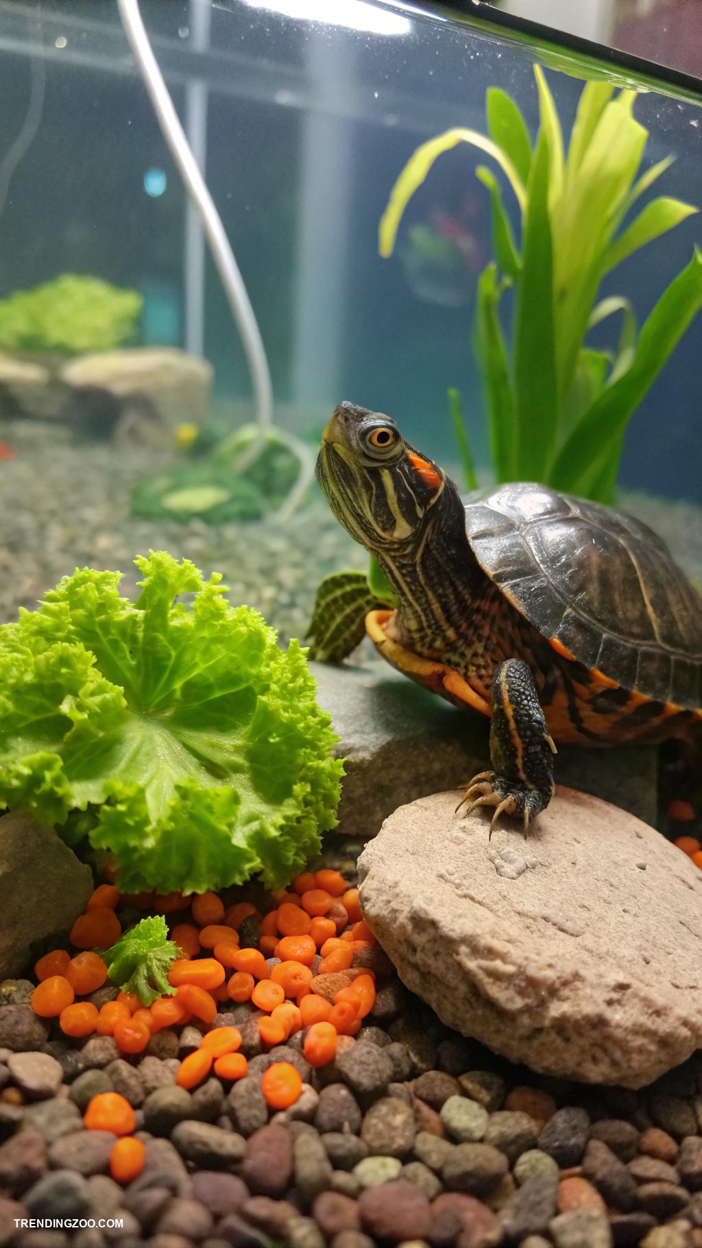 pet turtle Feed a balanced diet of pellets and greens