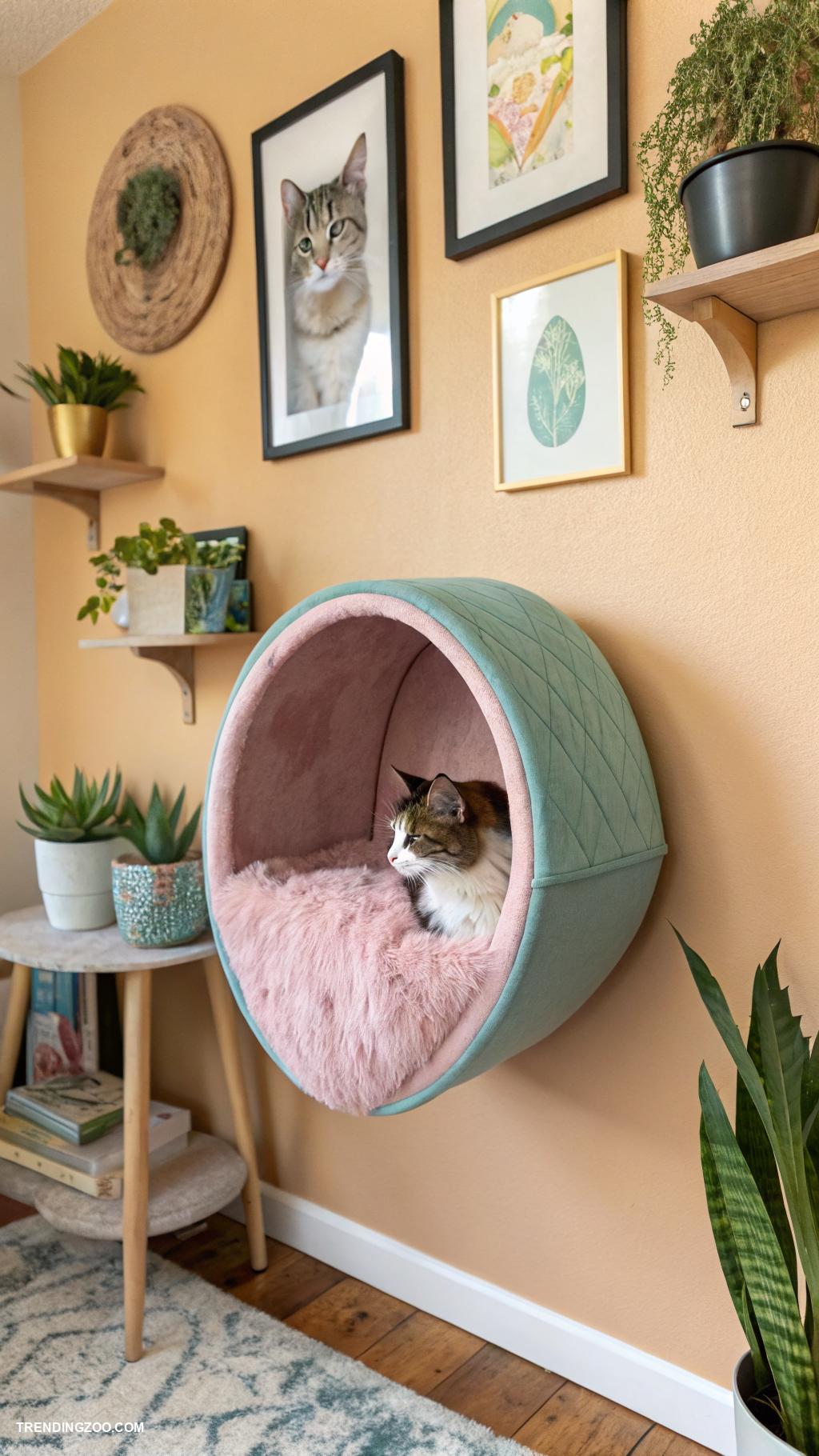 wall mounted cat beds Cubed fabric pod mounted high