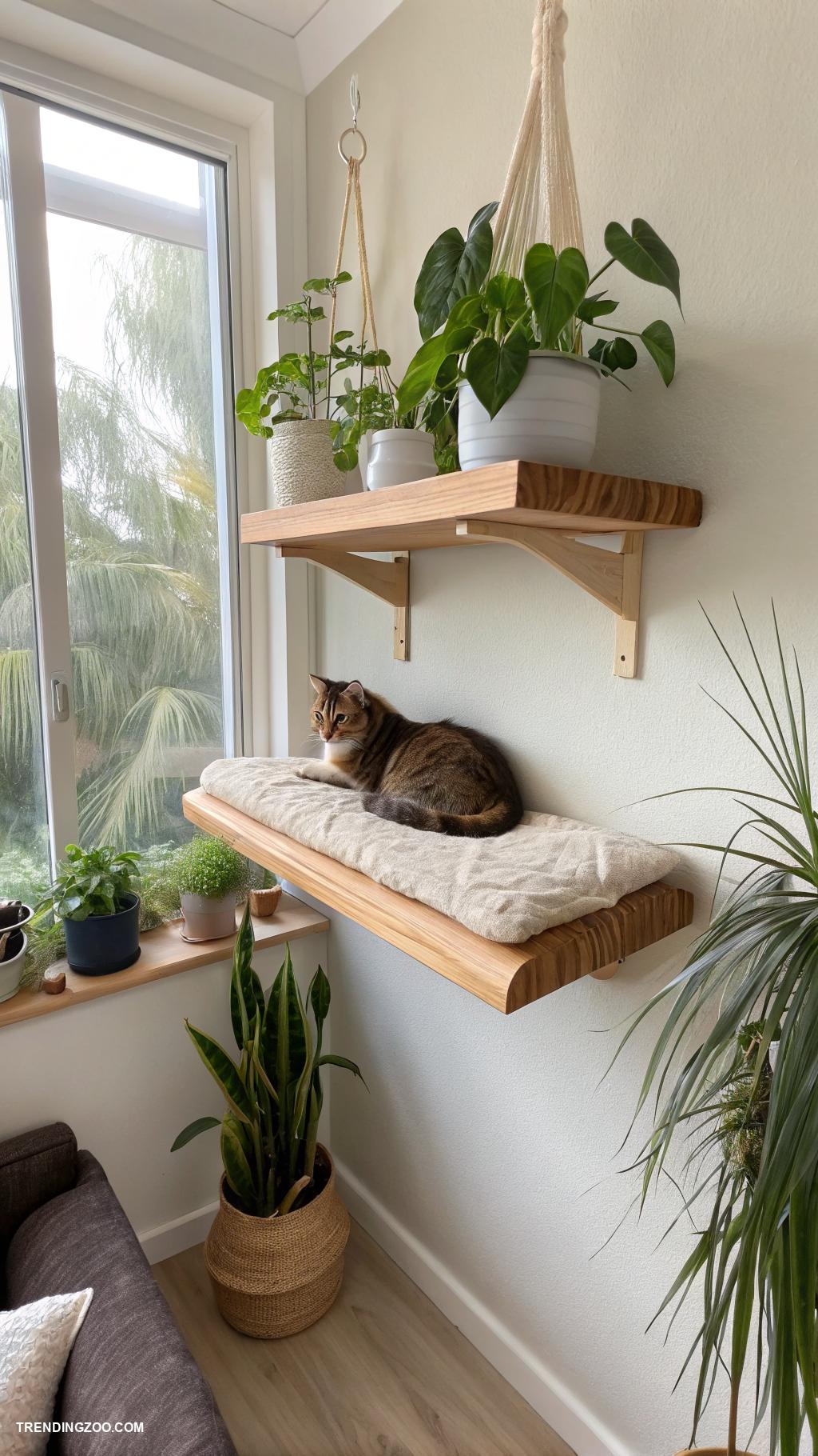 wall mounted cat beds Floating wooden shelves for climbing cats
