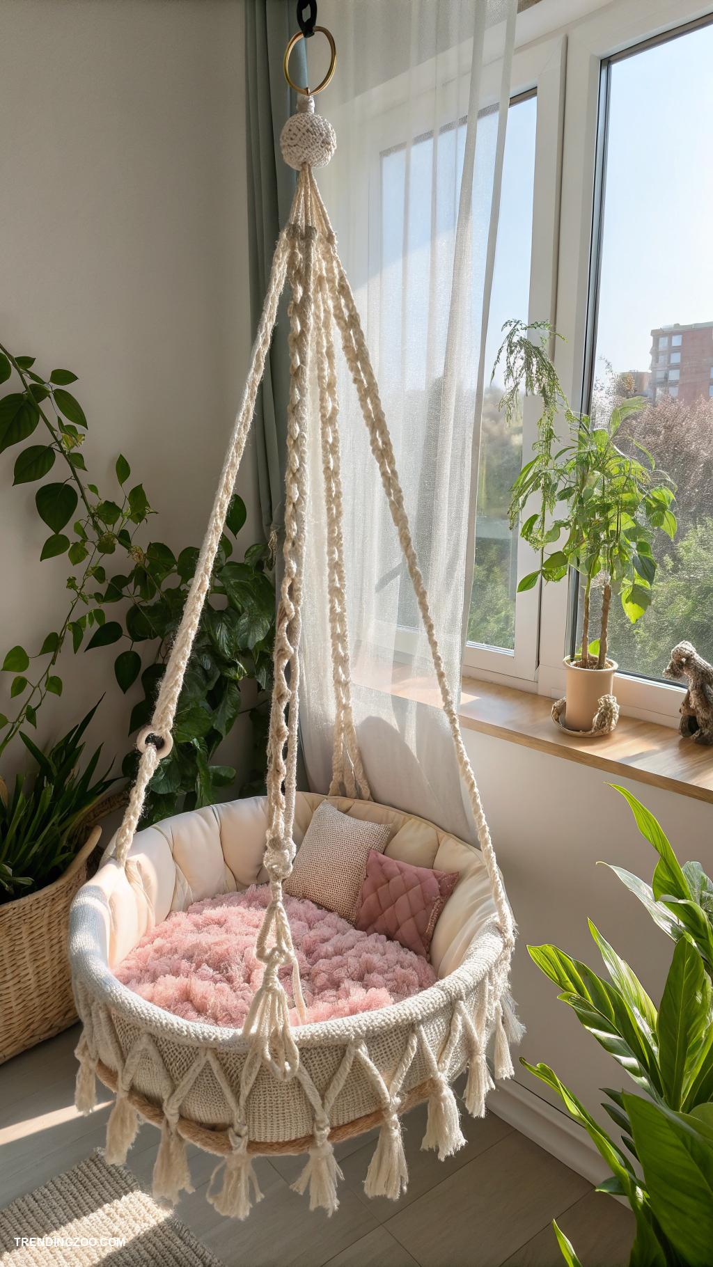 wall mounted cat beds Hanging macrame bed with soft cushion