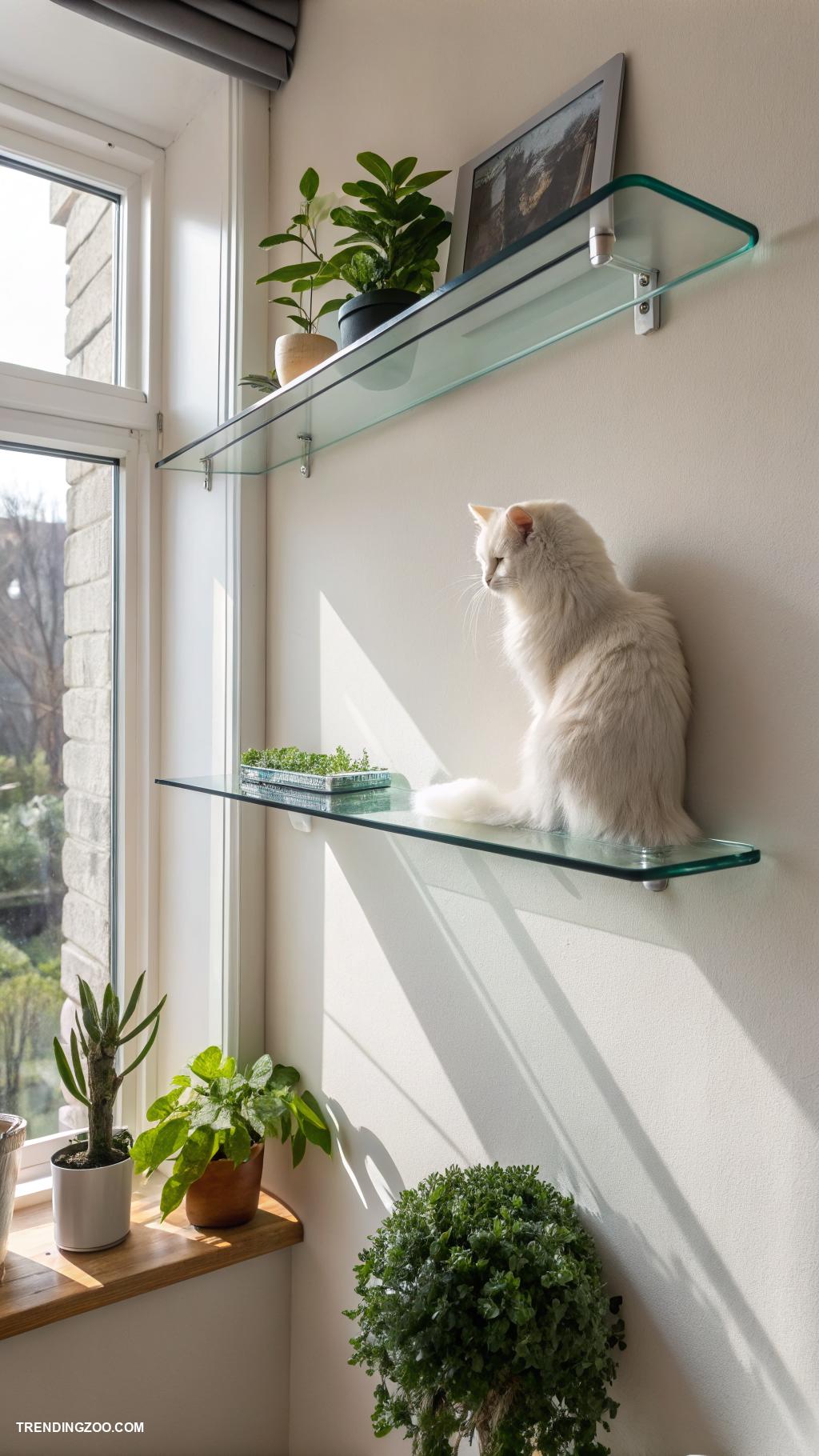wall mounted cat beds Minimalist glass shelf for lounging