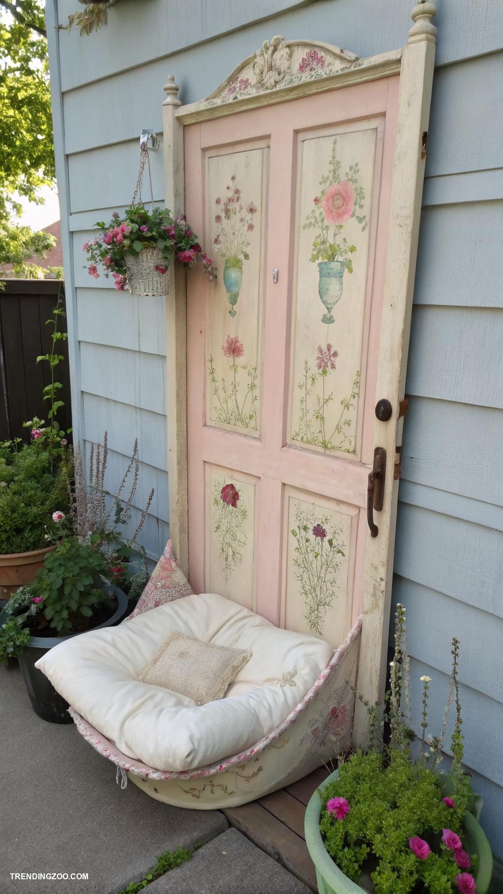 wall mounted cat beds Vintage door with soft bedding attached