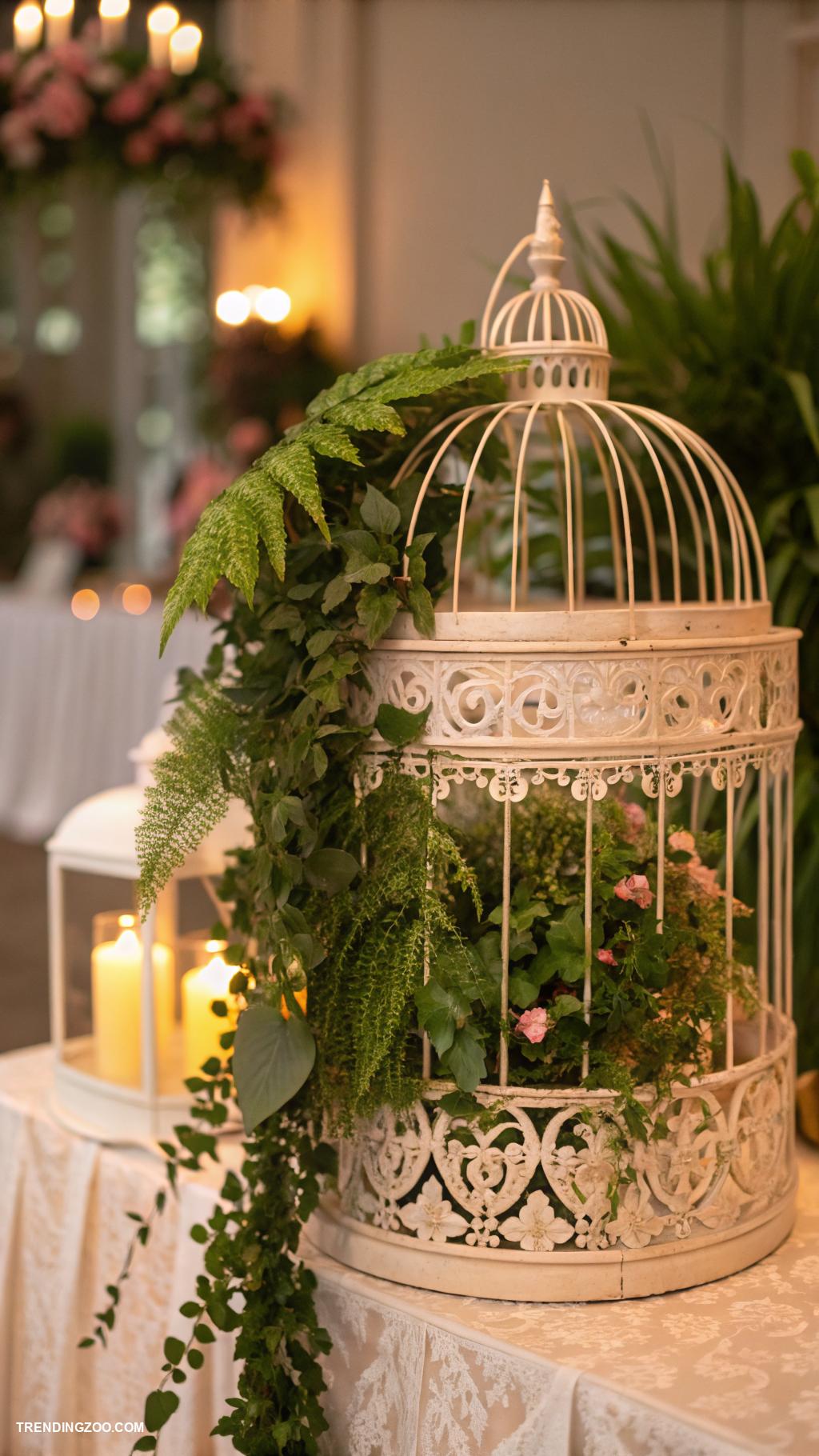 bird cage ideas Decorative cage with plants for aesthetic appeal