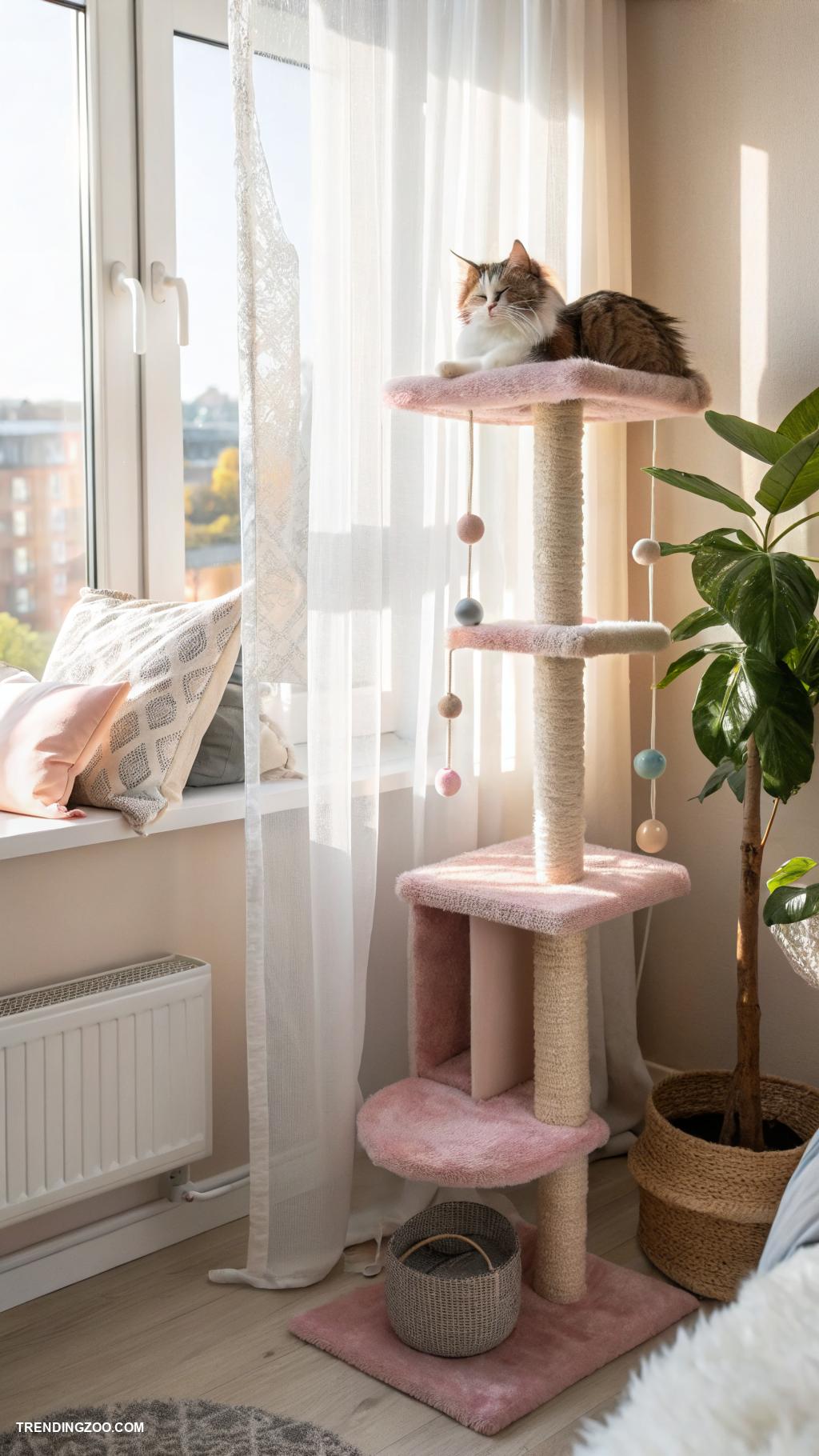 cat tree bedroom ideas Cat tree near bedroom window for sunbathing