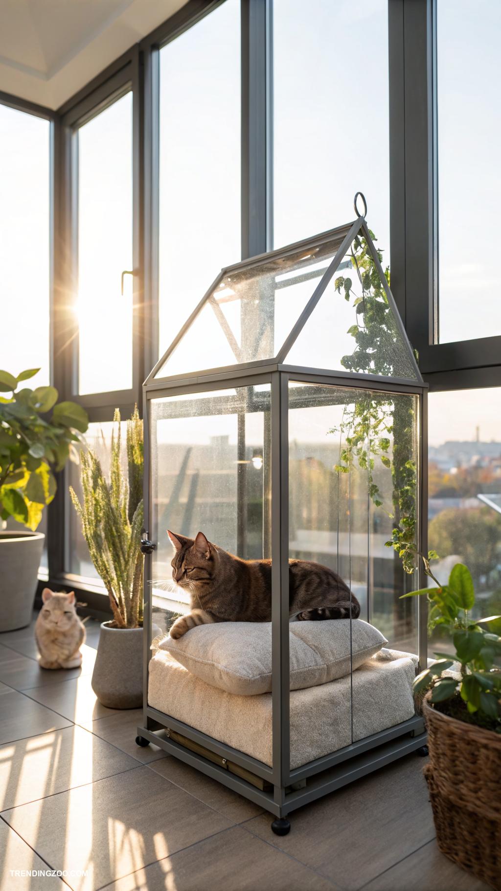 cat window enclosure ideas Glass enclosed cat perch for sunny lounging