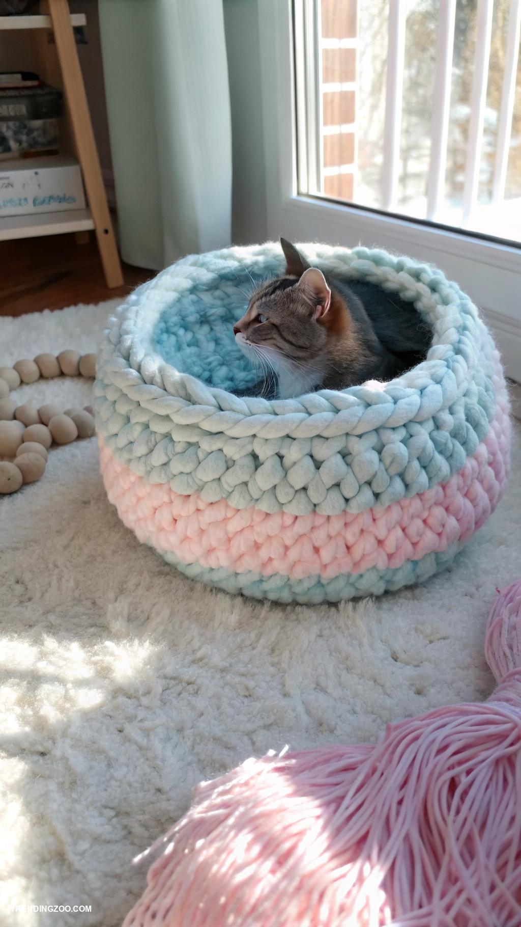crochet cat nest ideas Chunky yarn nest for extra warmth