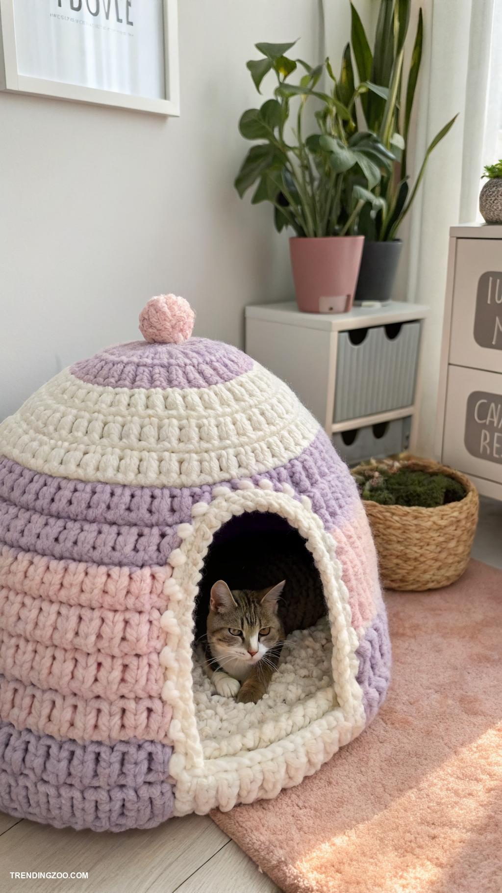 crochet cat nest ideas Igloo style crochet cat house design