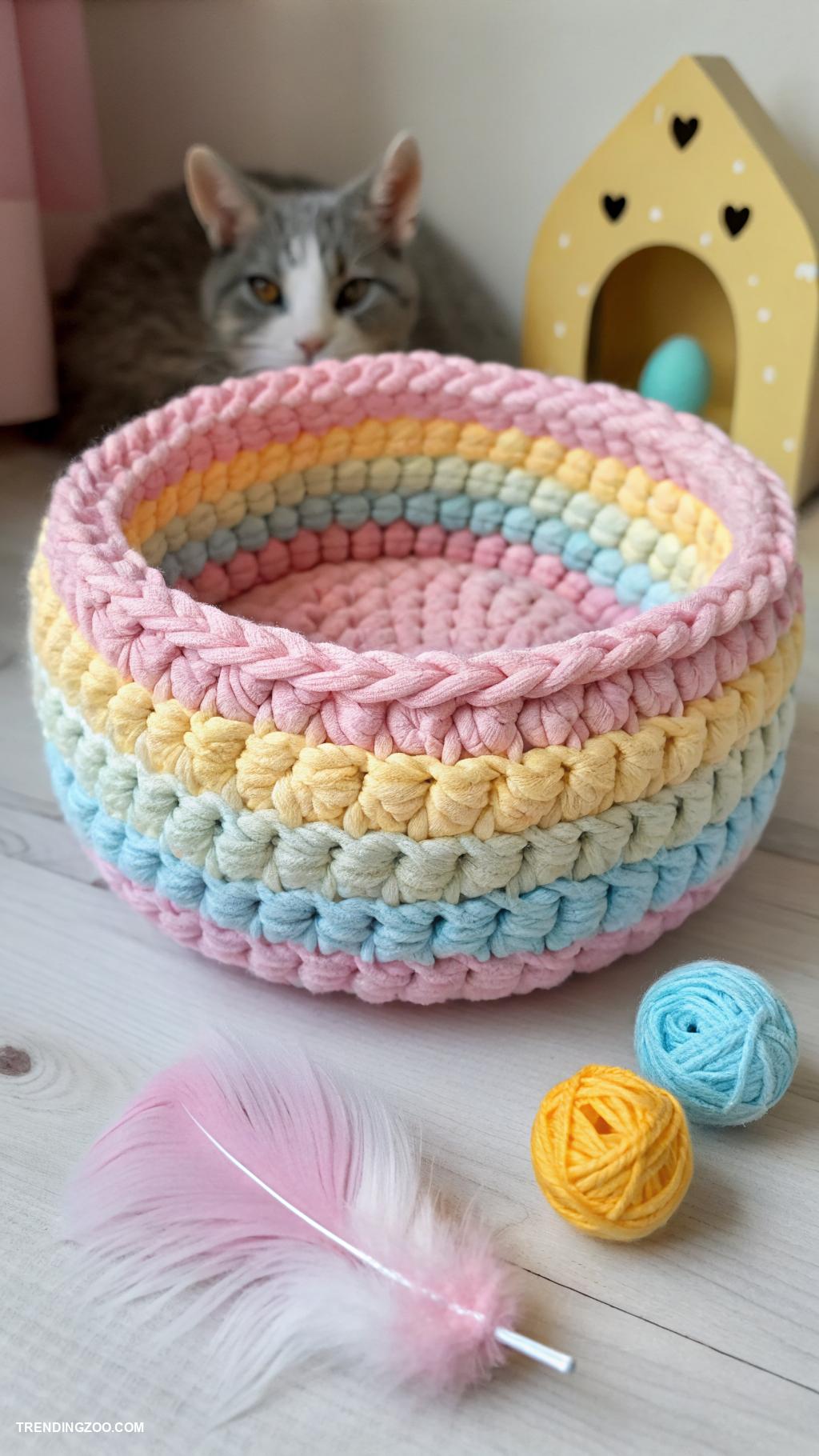 crochet cat nest ideas Round crochet nest with colorful cotton yarn