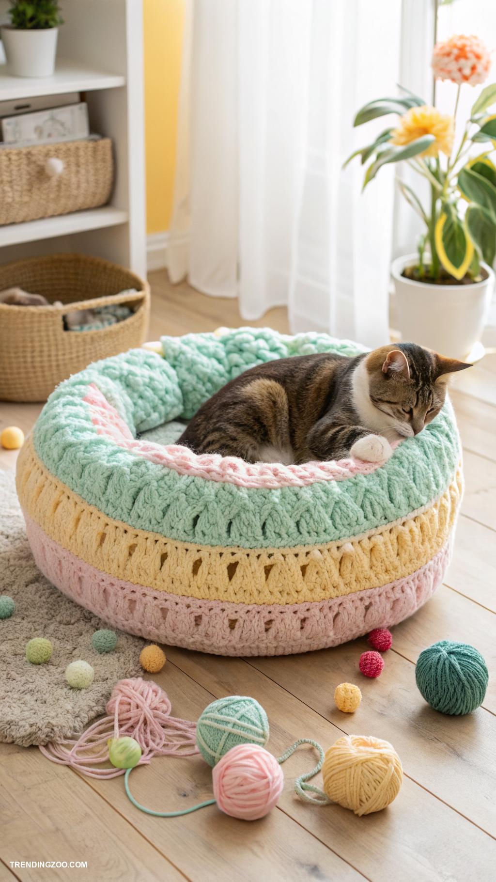 crochet cat nest ideas Soft cushion crochet bed for comfort