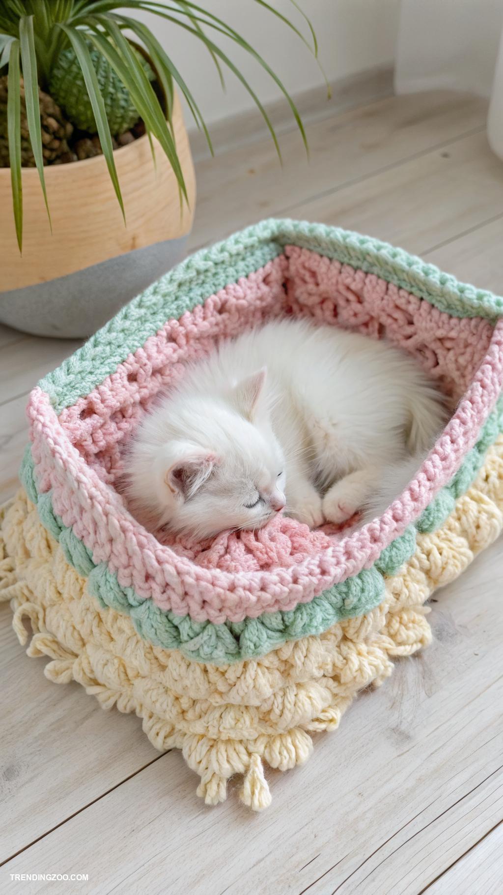 crochet cat nest ideas Square crochet nest for small spaces
