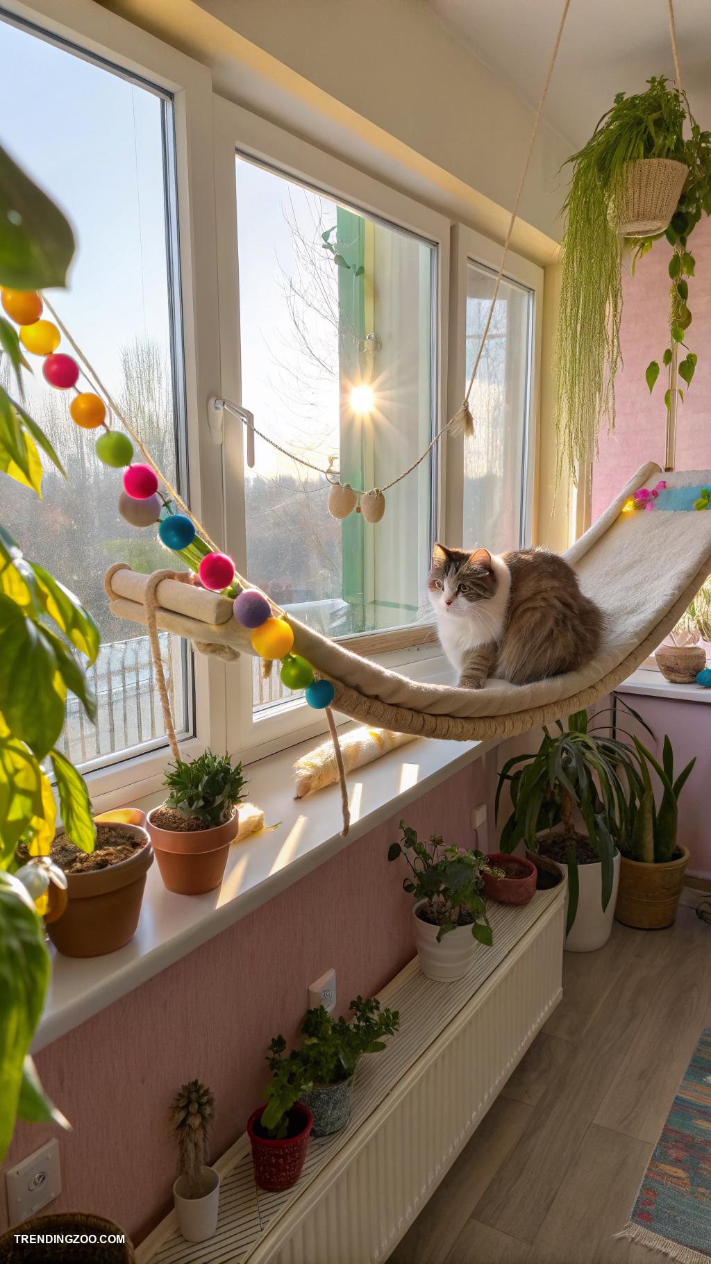 diy cat bridge Connect windows with a suspended bridge