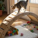 diy cat bridge Simple plank bridge over a pet bed