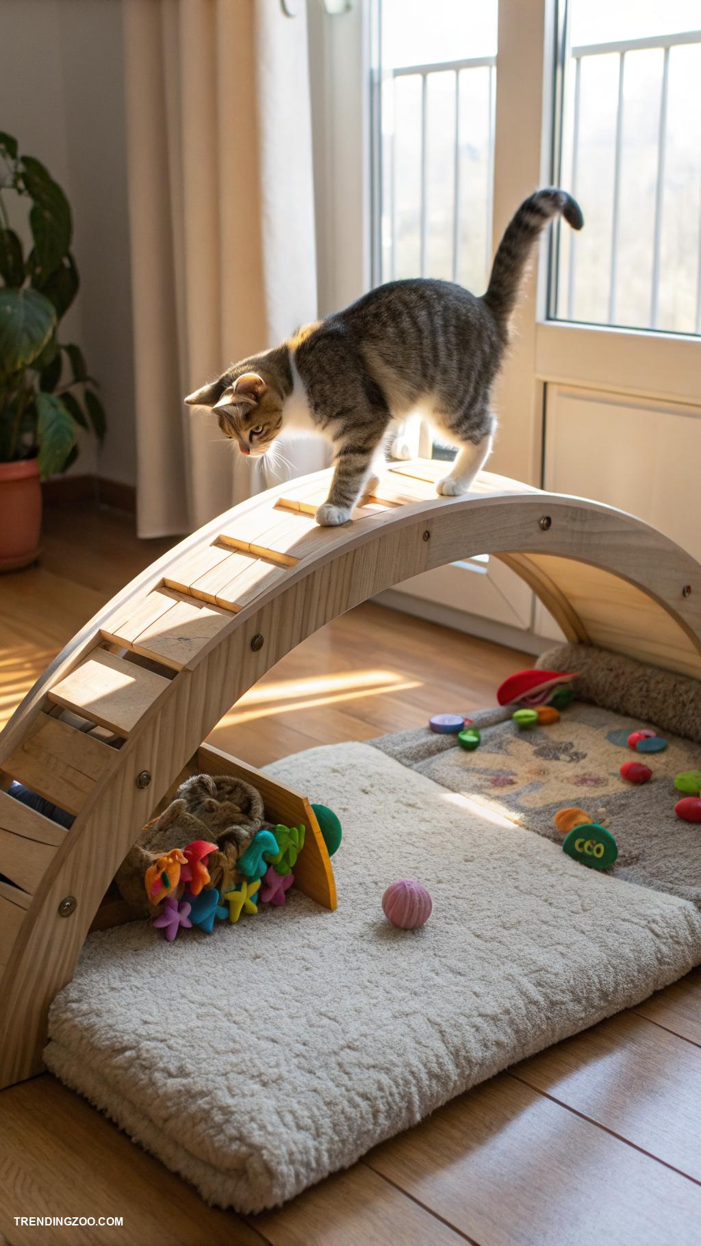 diy cat bridge Simple plank bridge over a pet bed