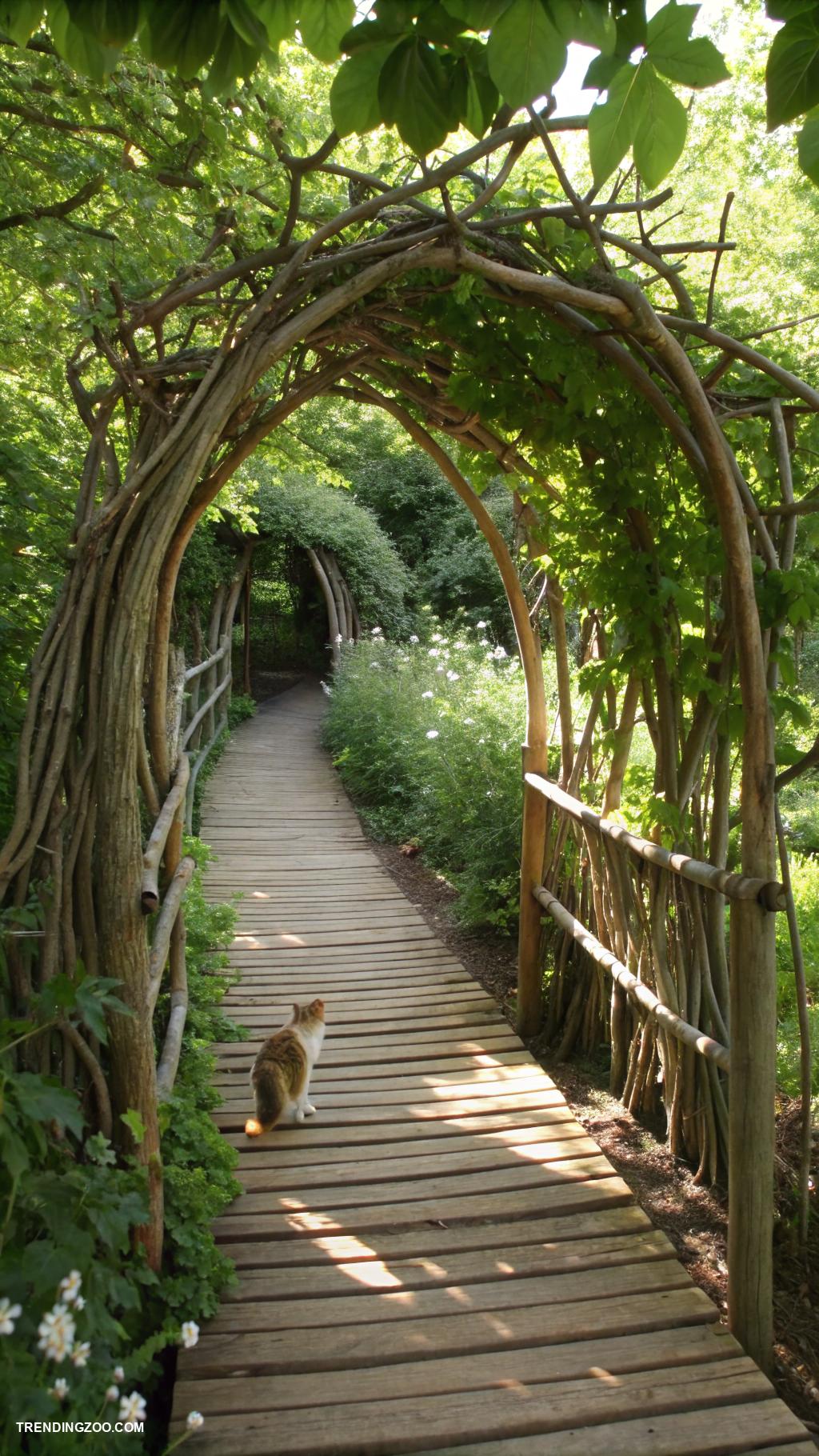 diy cat bridge Use natural branches for a rustic bridge