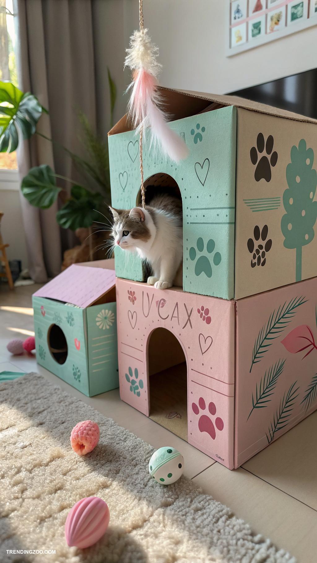 diy cat furniture Cardboard boxes for custom cat playhouses