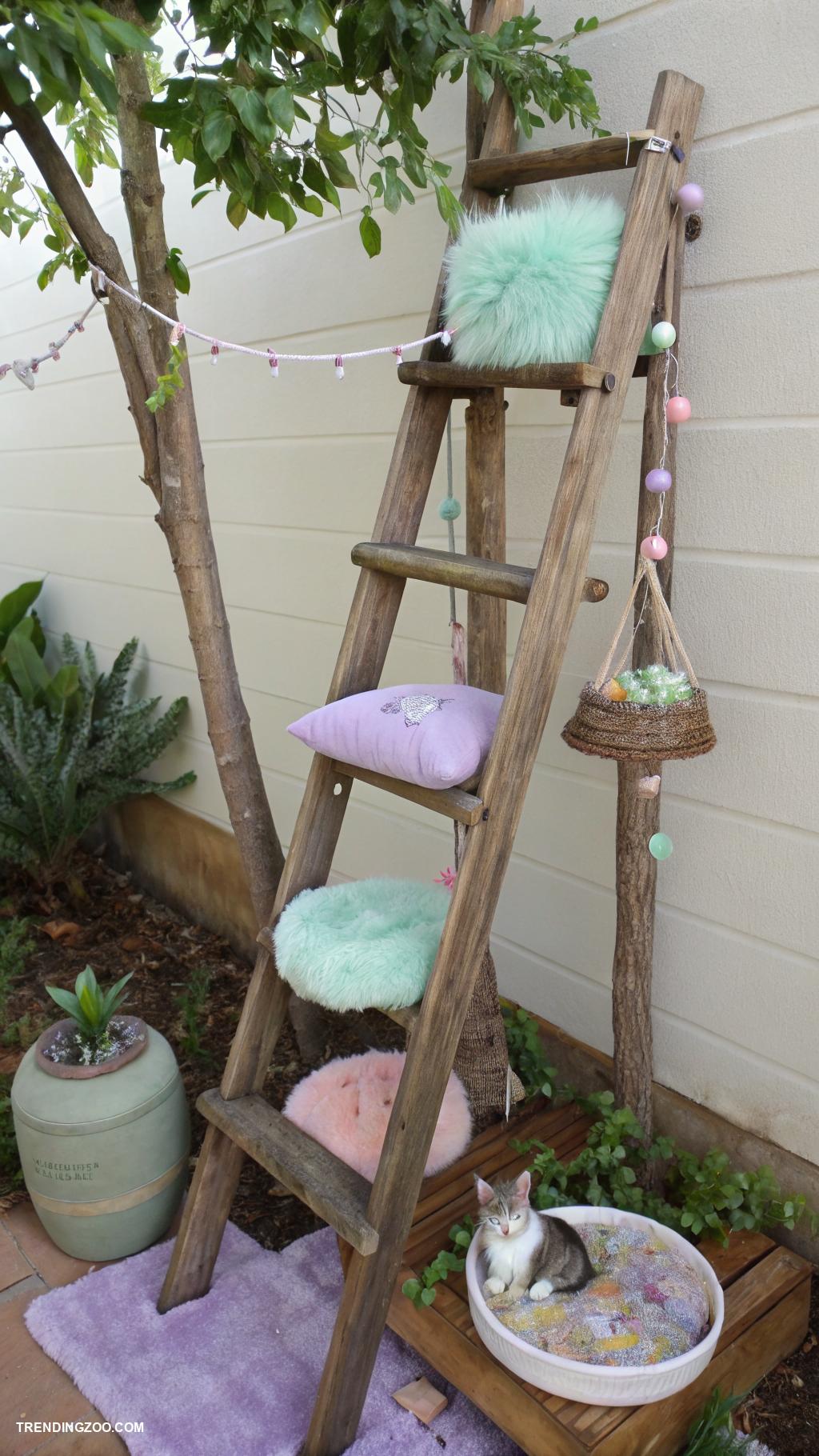 diy cat furniture Ladder reimagined as a cat tree