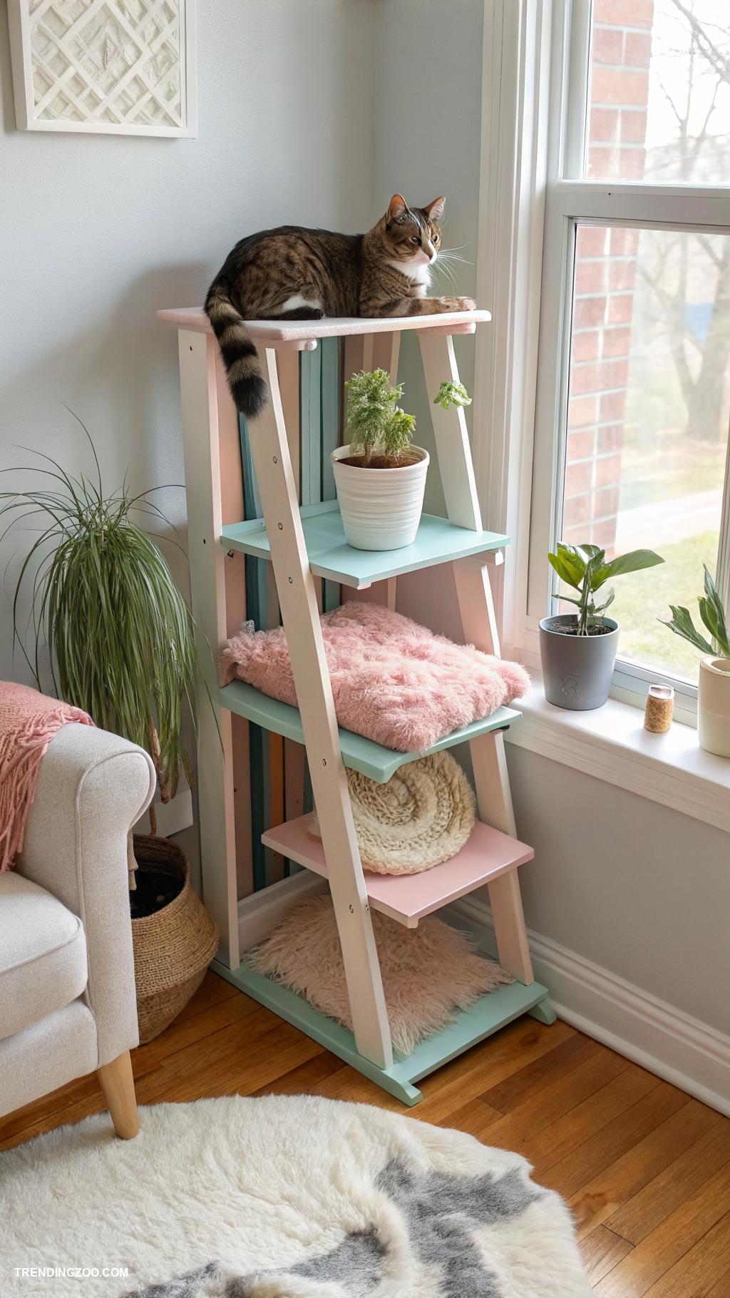 diy cat stuff Cat perch from repurposed shelves