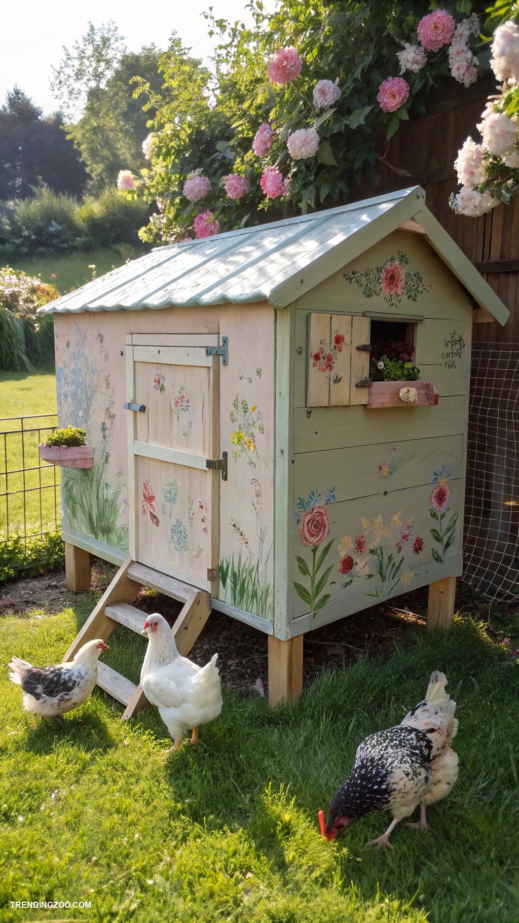 diy chicken house ideas Painted wooden crate chicken house