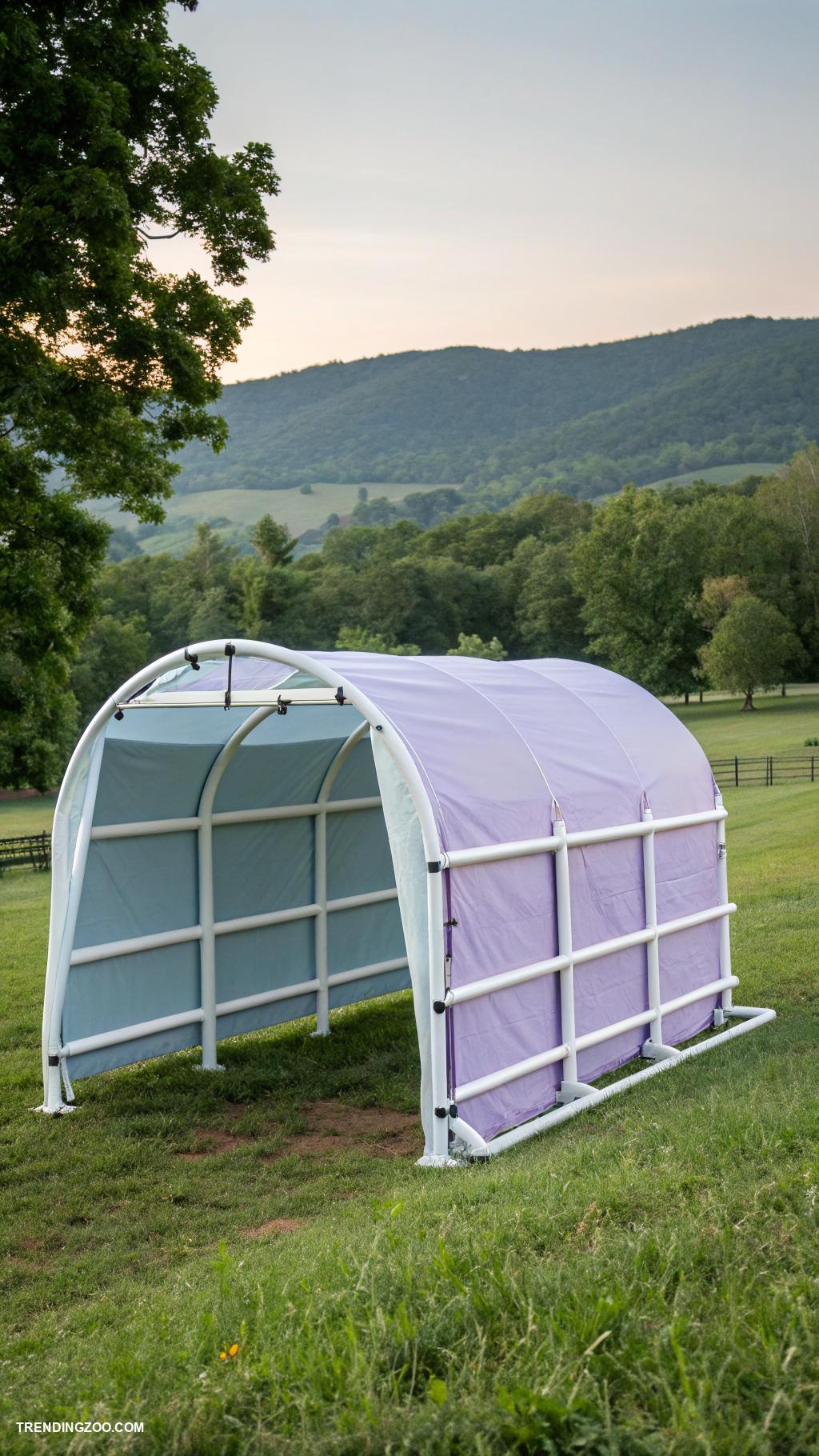 diy horse shelter PVC pipe frame with canvas cover