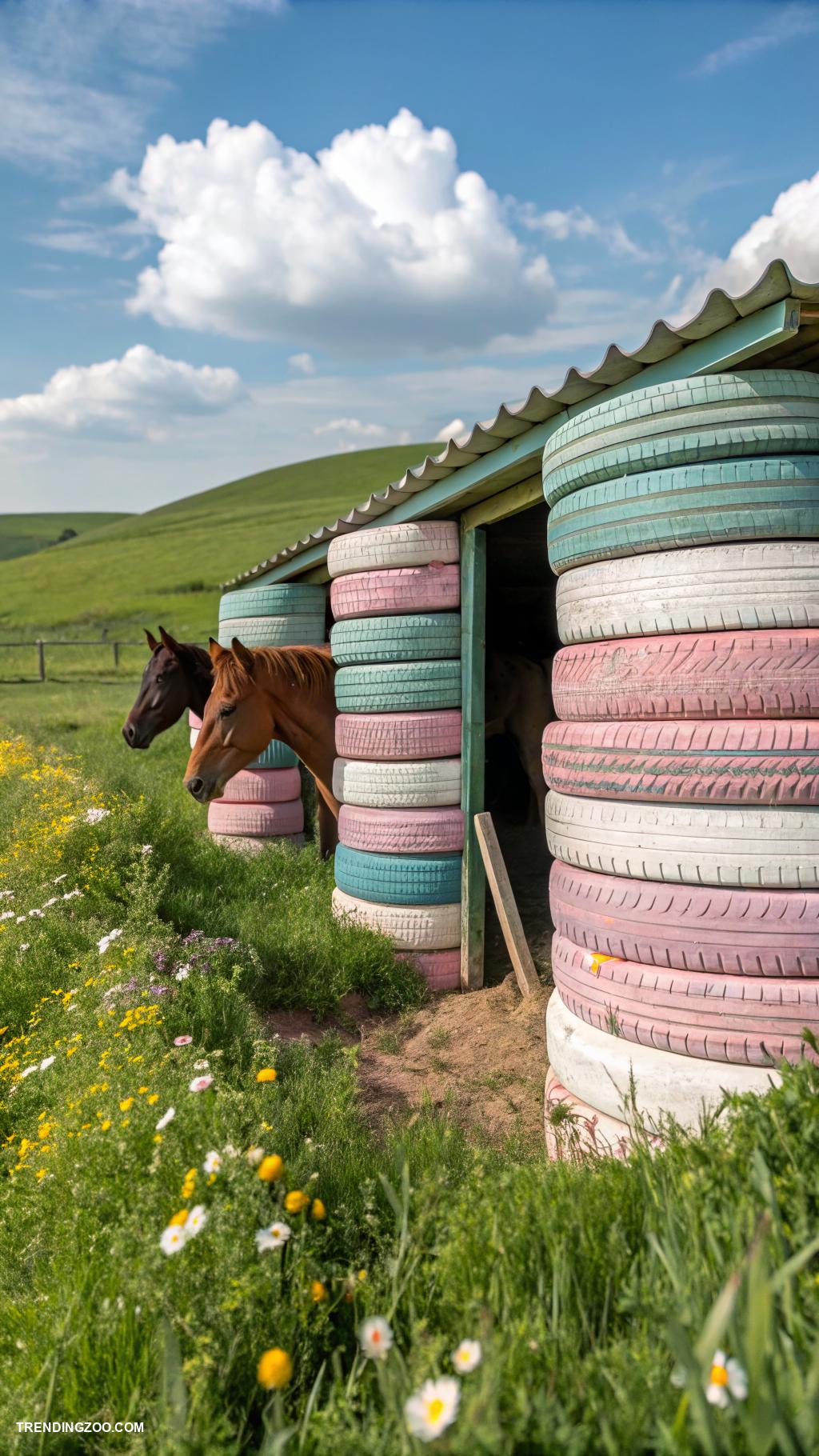 diy horse shelter Tire walls for insulation and durability