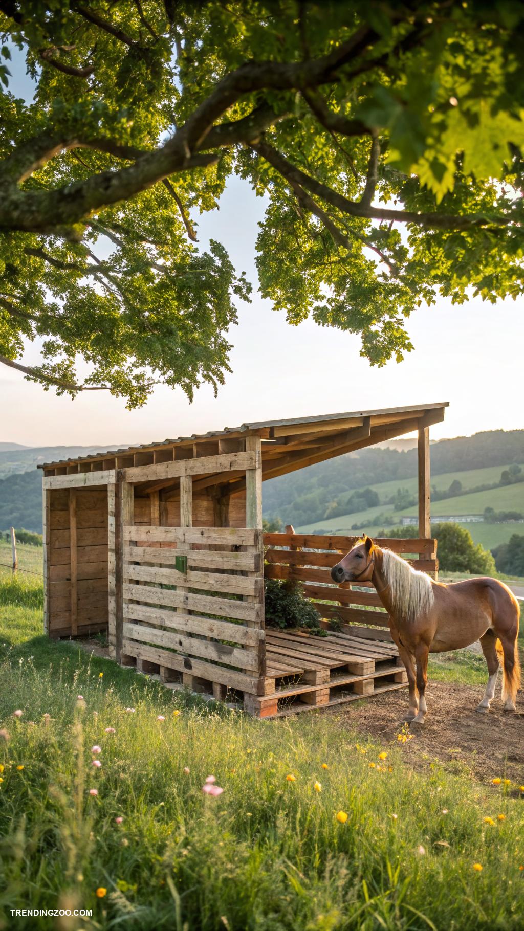 diy horse shelter Wooden pallets for a rustic enclosure