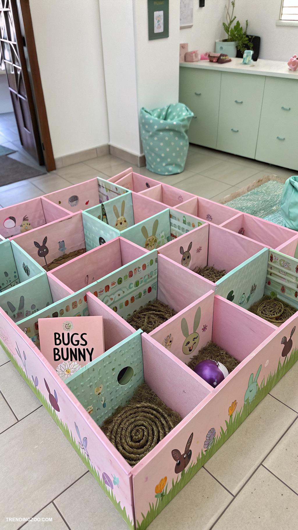 diy indoor bunny house Cardboard box maze for bunny exploration