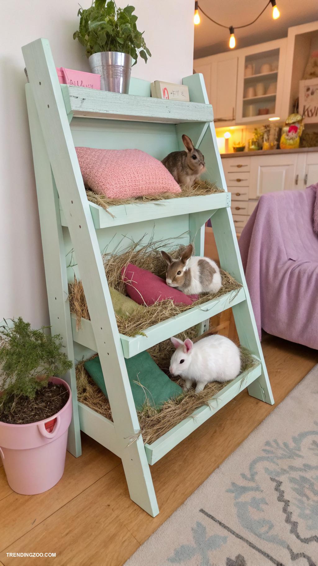 diy indoor bunny house Recycled shoe rack for climbing fun