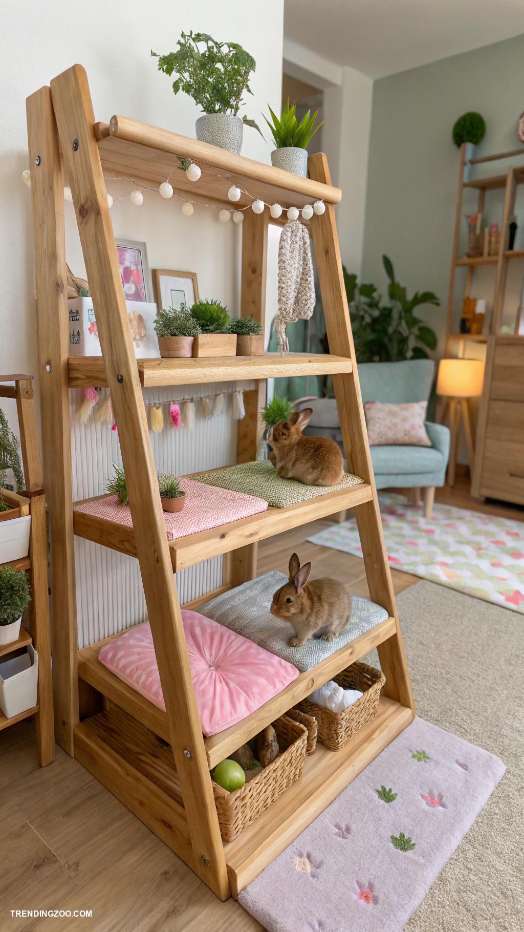 diy indoor bunny house Wooden shelving for vertical rabbit space