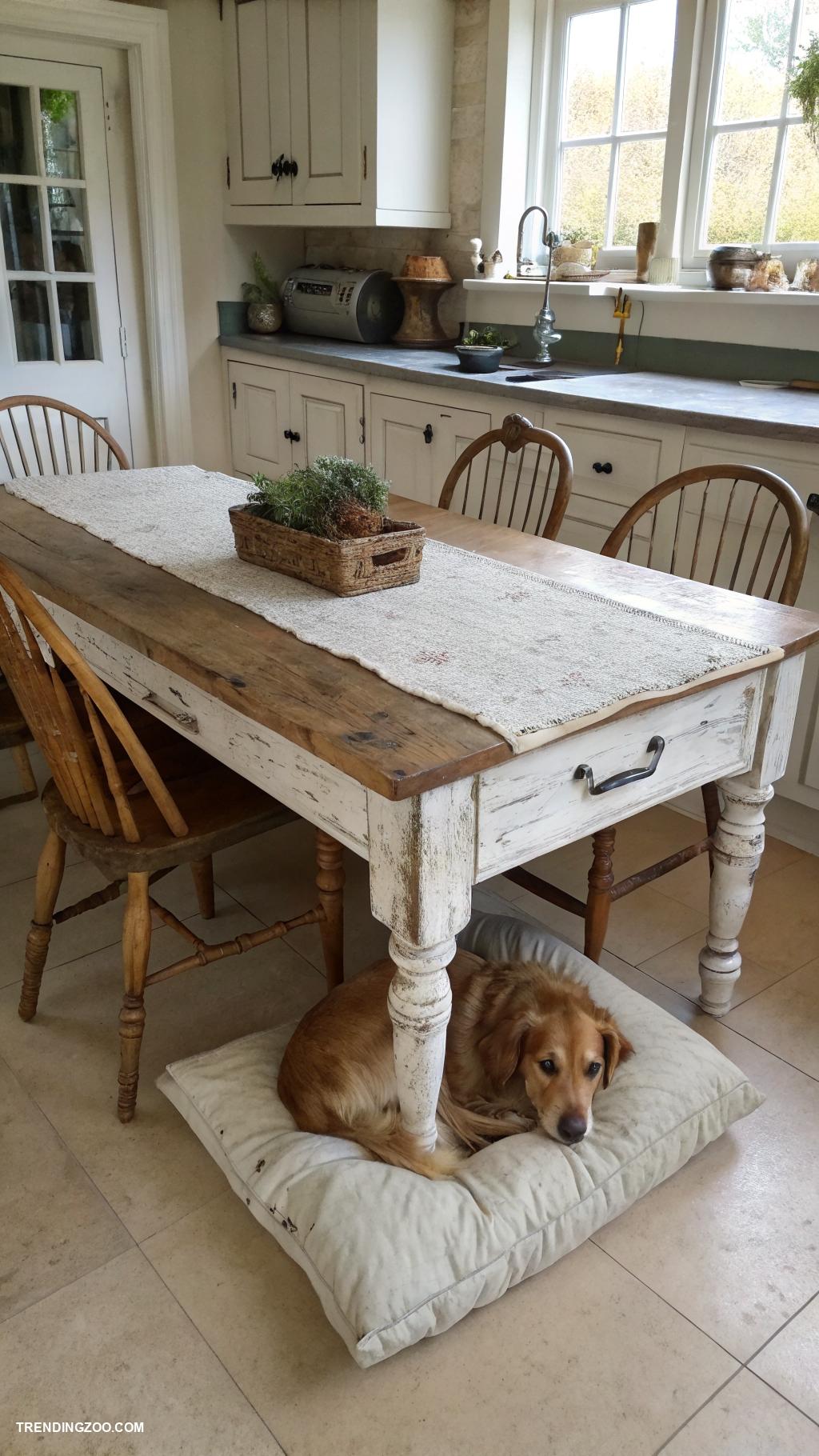 dog bed in farmhouse kitchen Built in bed under farmhouse kitchen table