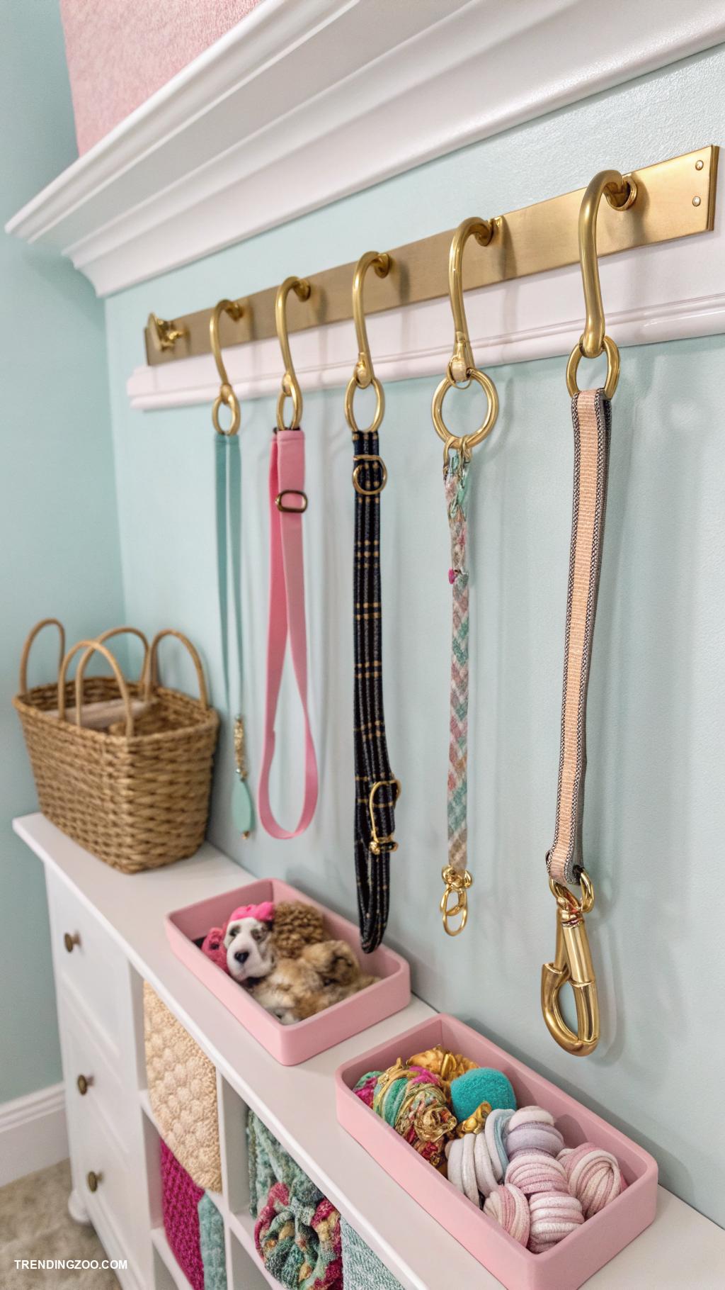dog closet ideas Hanging leashes on wall mounted hooks