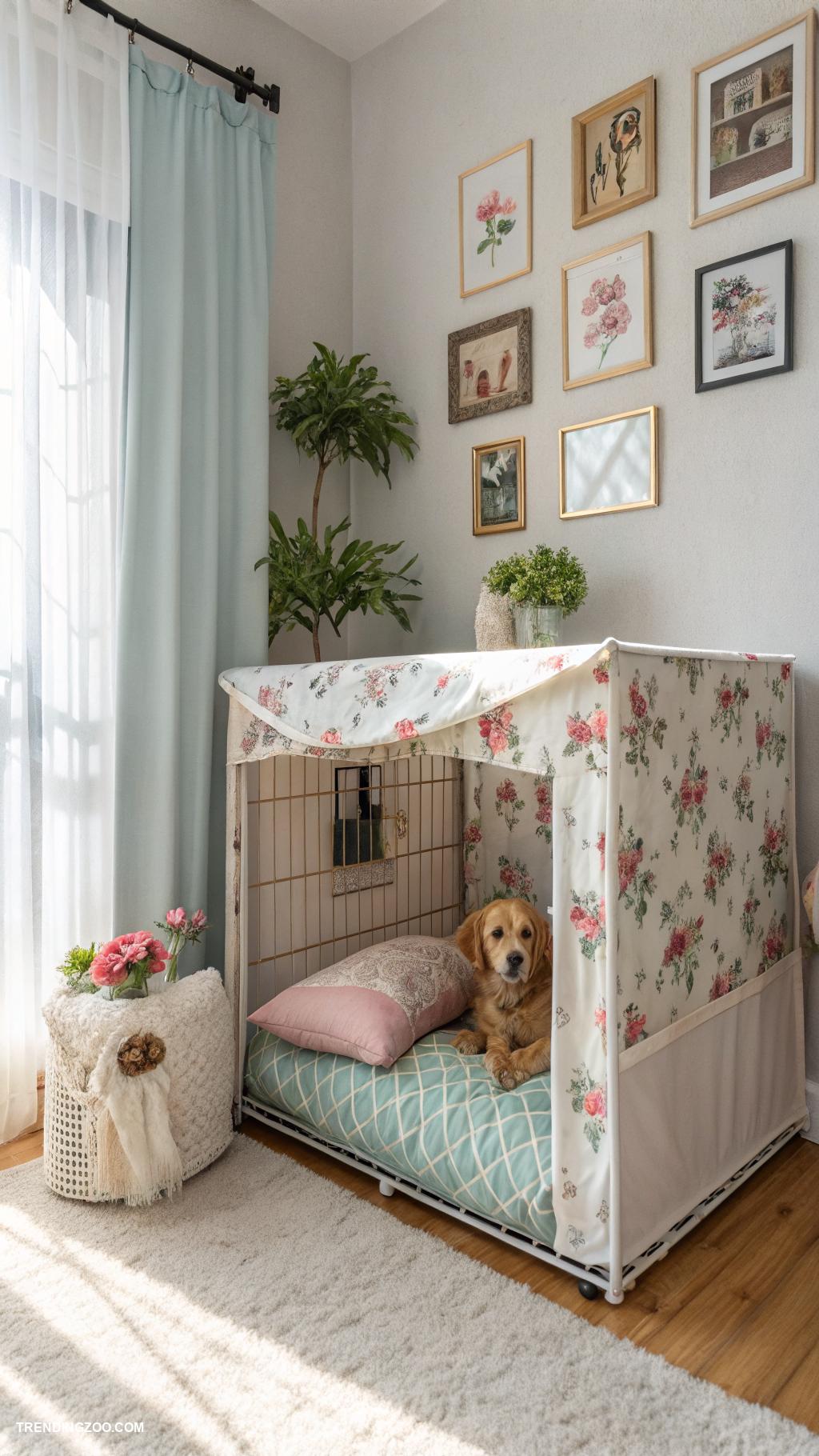 dog setup in bedroom Crate training with decorative crate cover