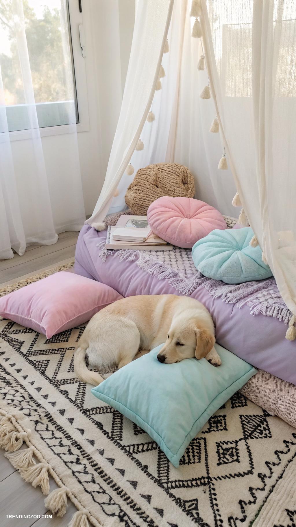 dog setup in bedroom Snuggle spots with soft cushions
