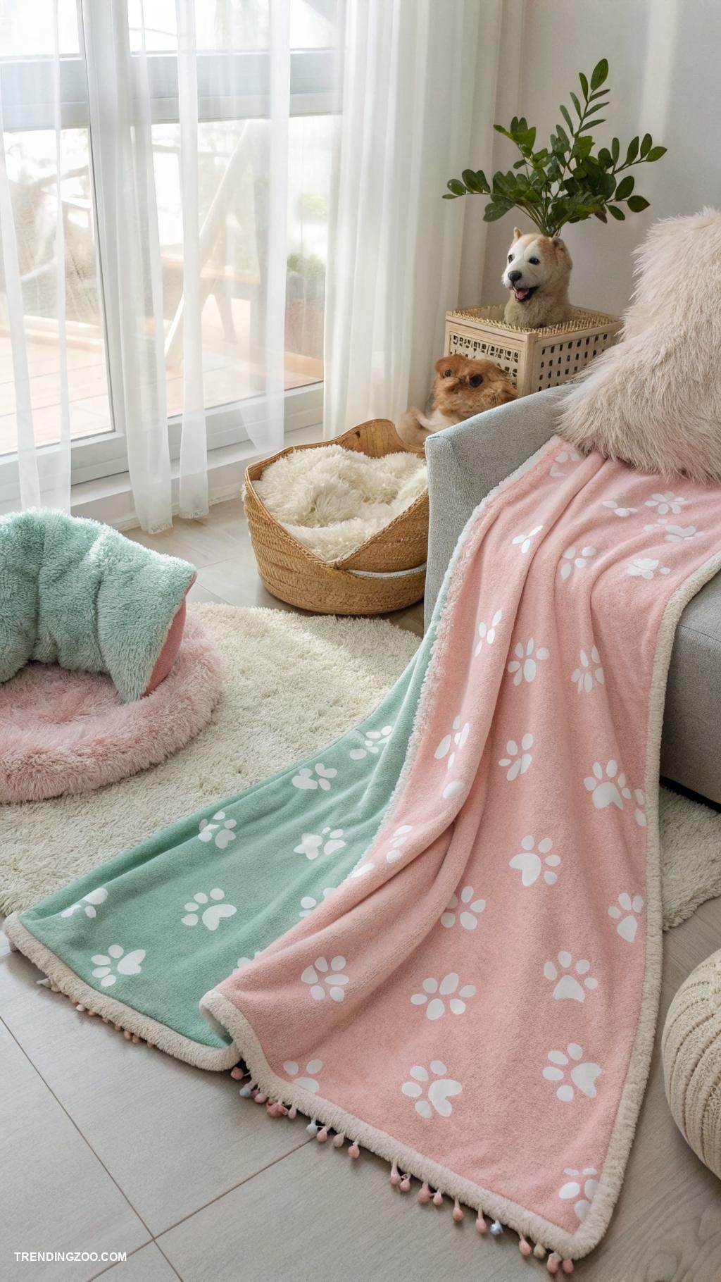 dog setup in bedroom Stylish dog blanket on the floor