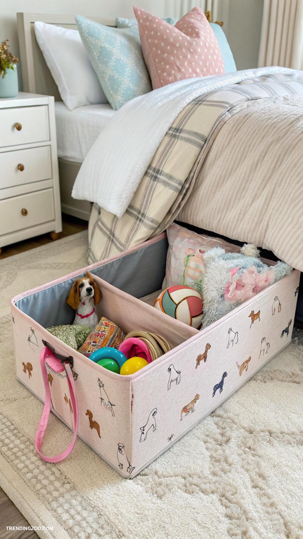 dog setup in bedroom Under bed storage for dog essentials