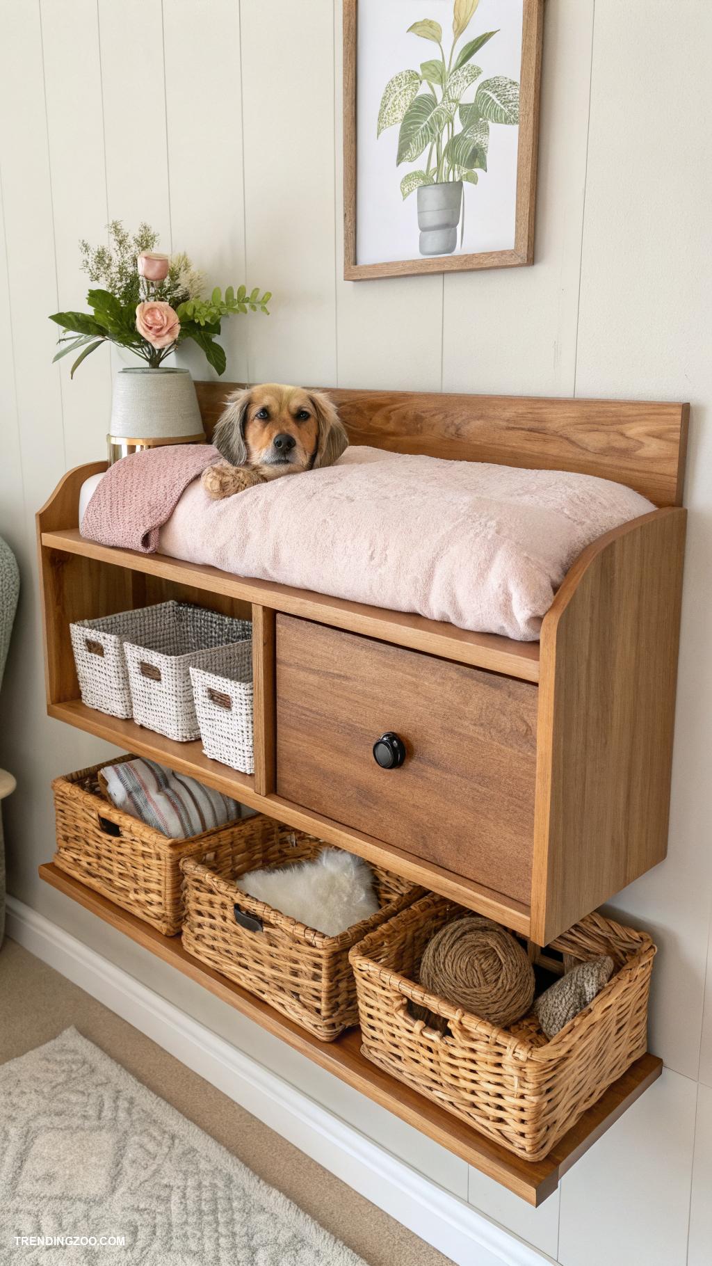dog setup in bedroom Wall mounted dog shelf for space saving