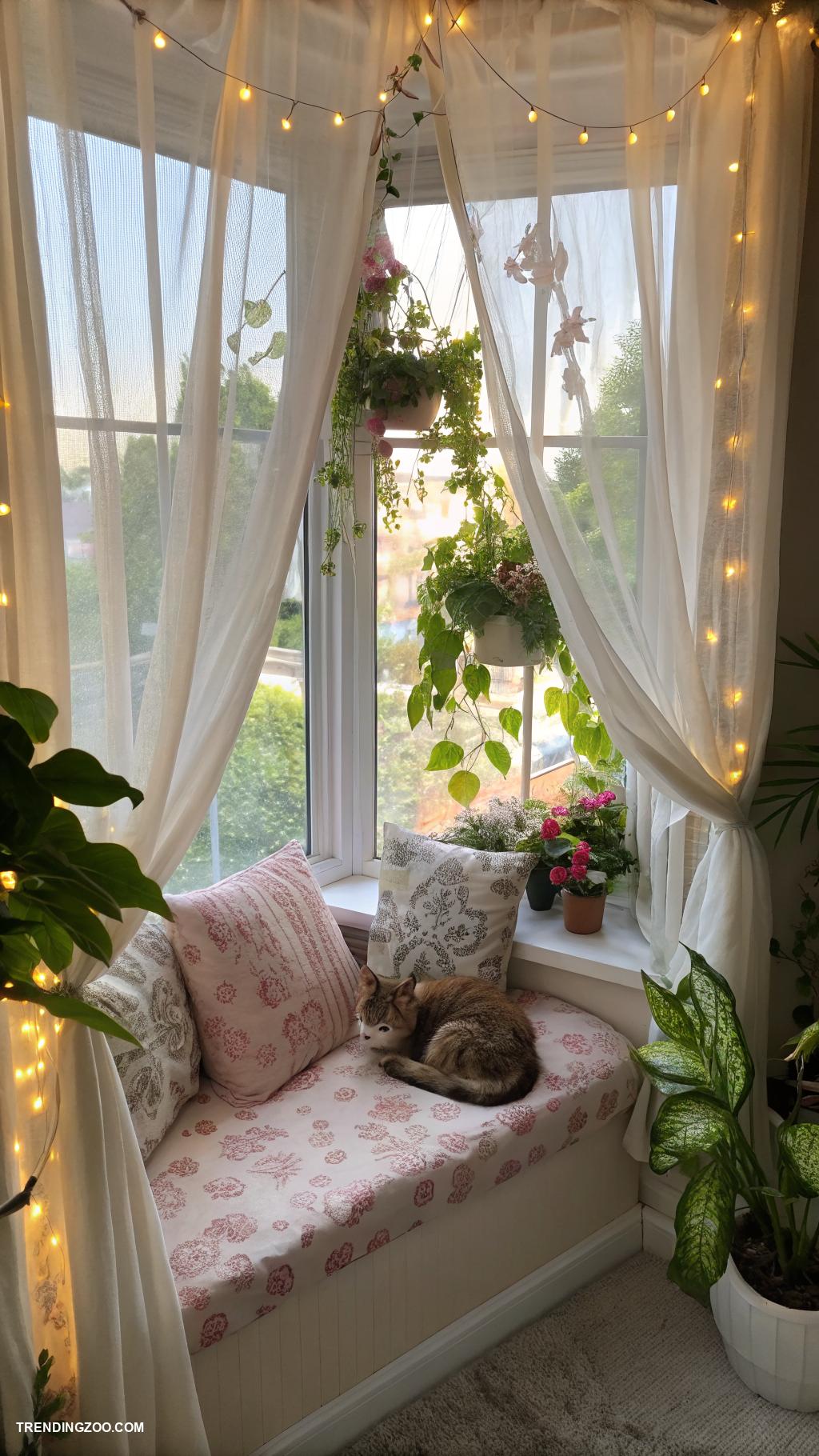 fairycore cat rooms Dreamy window perch with curtains