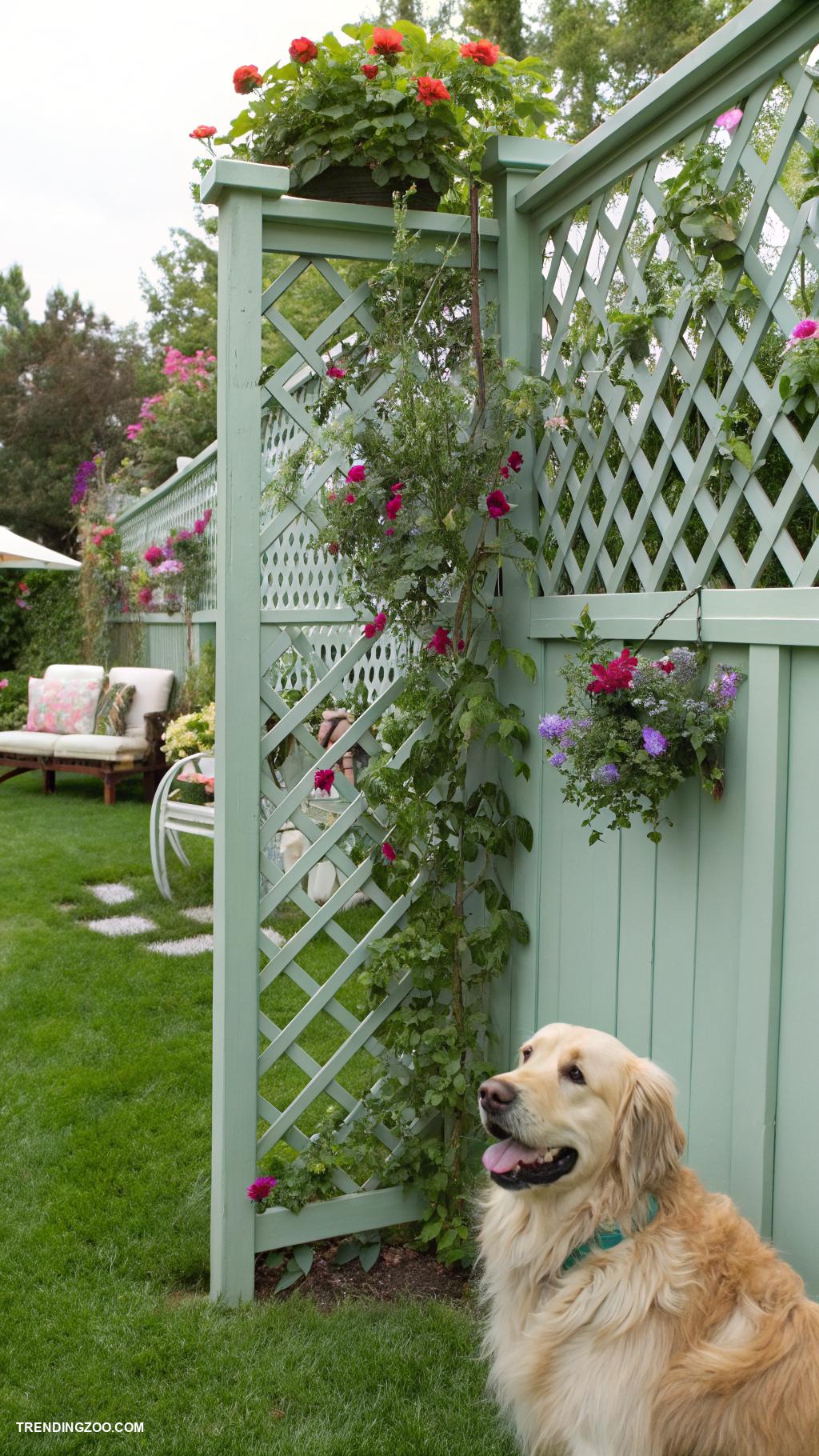 garden fence ideas for dog owners Lattice panels for added privacy