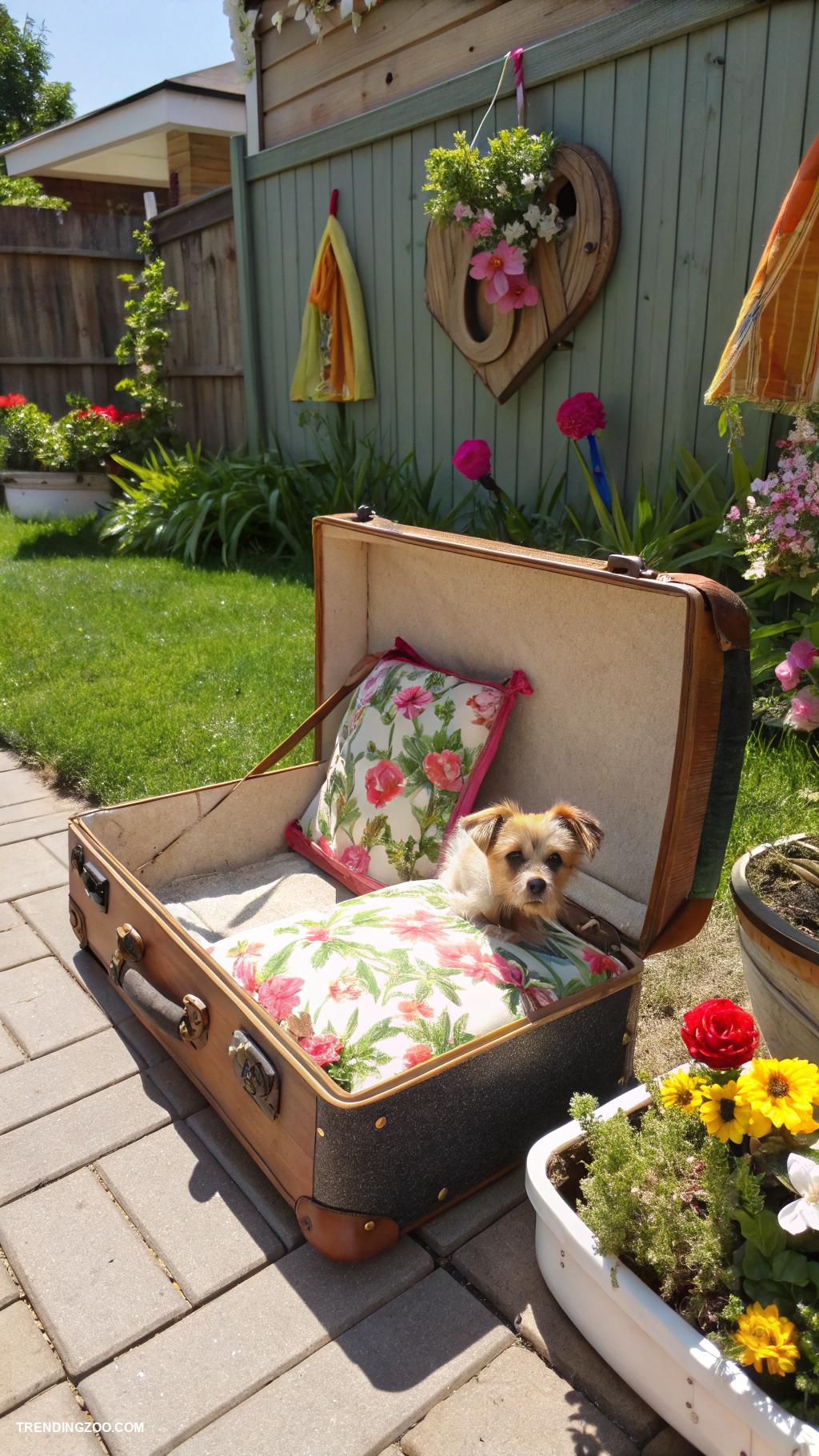 small dog houses Vintage suitcase transformed into dog house