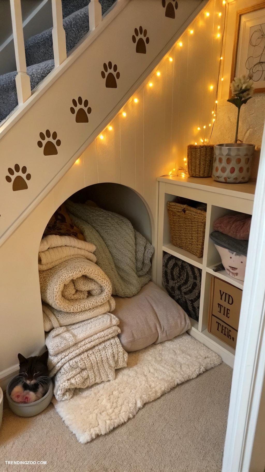 under stairs cat room Cozy hideaway with soft blankets