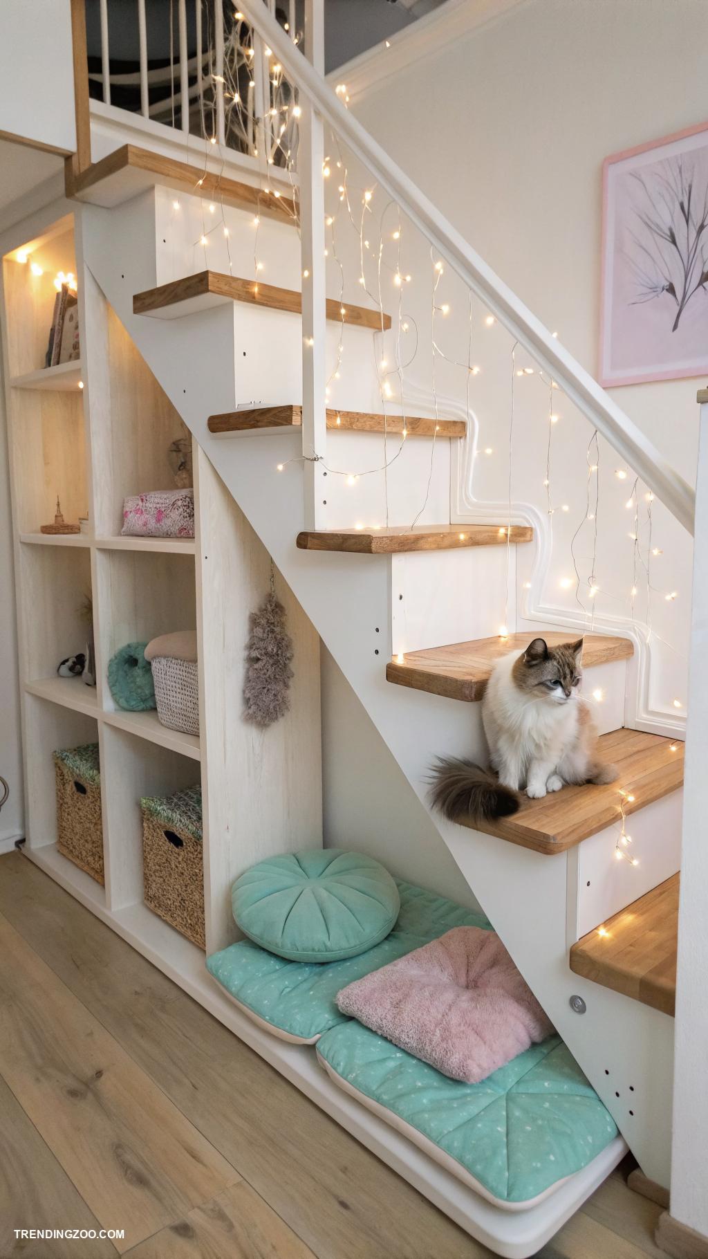 under stairs cat room Multi level shelves for climbing fun