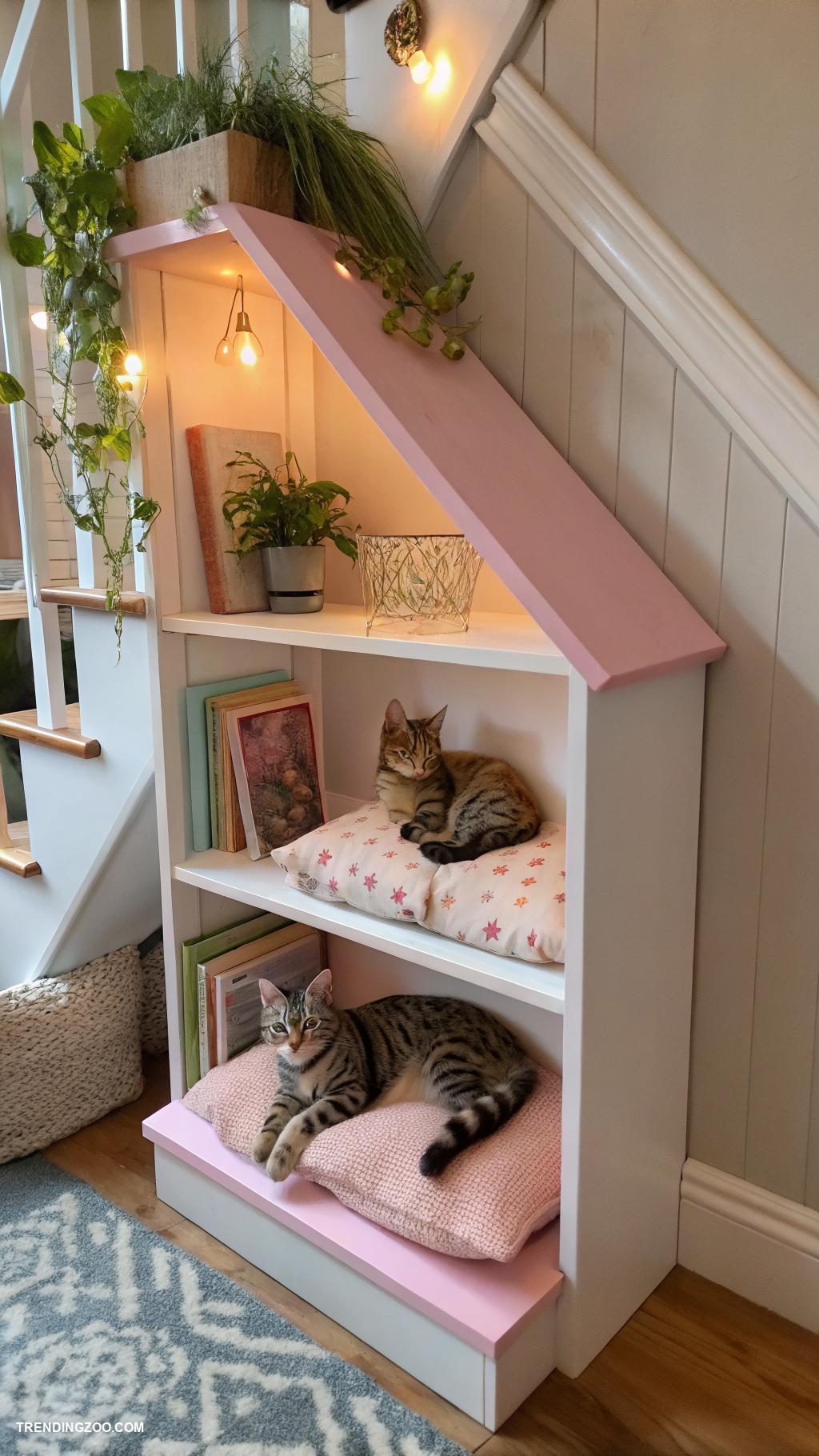 under stairs cat room Small bookshelf for climbing and napping